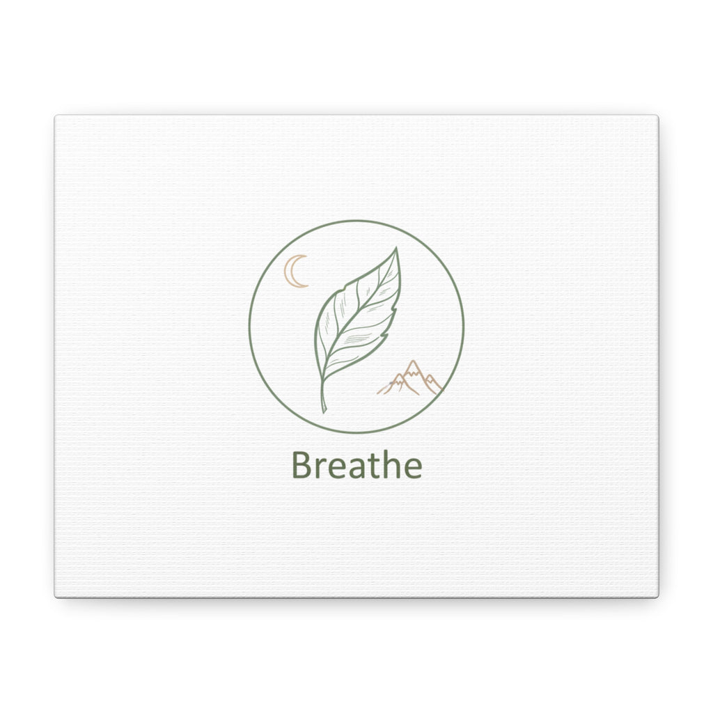 Breathe Leaf Circle Canvas | Minimal Nature Symbols, Moon & Mountain Wall Art