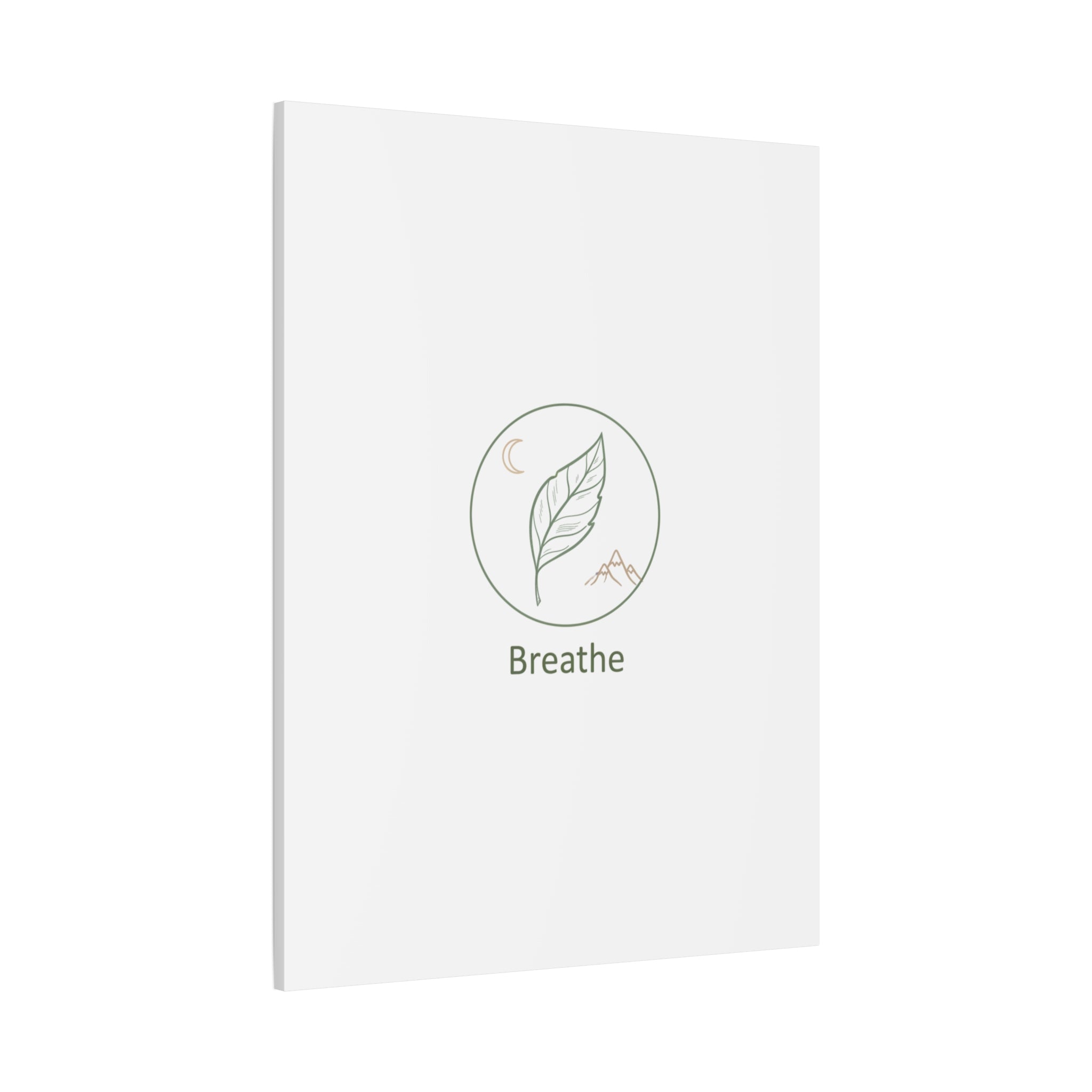 Breathe Leaf Circle Canvas | Minimal Nature Symbols, Moon & Mountain Wall Art