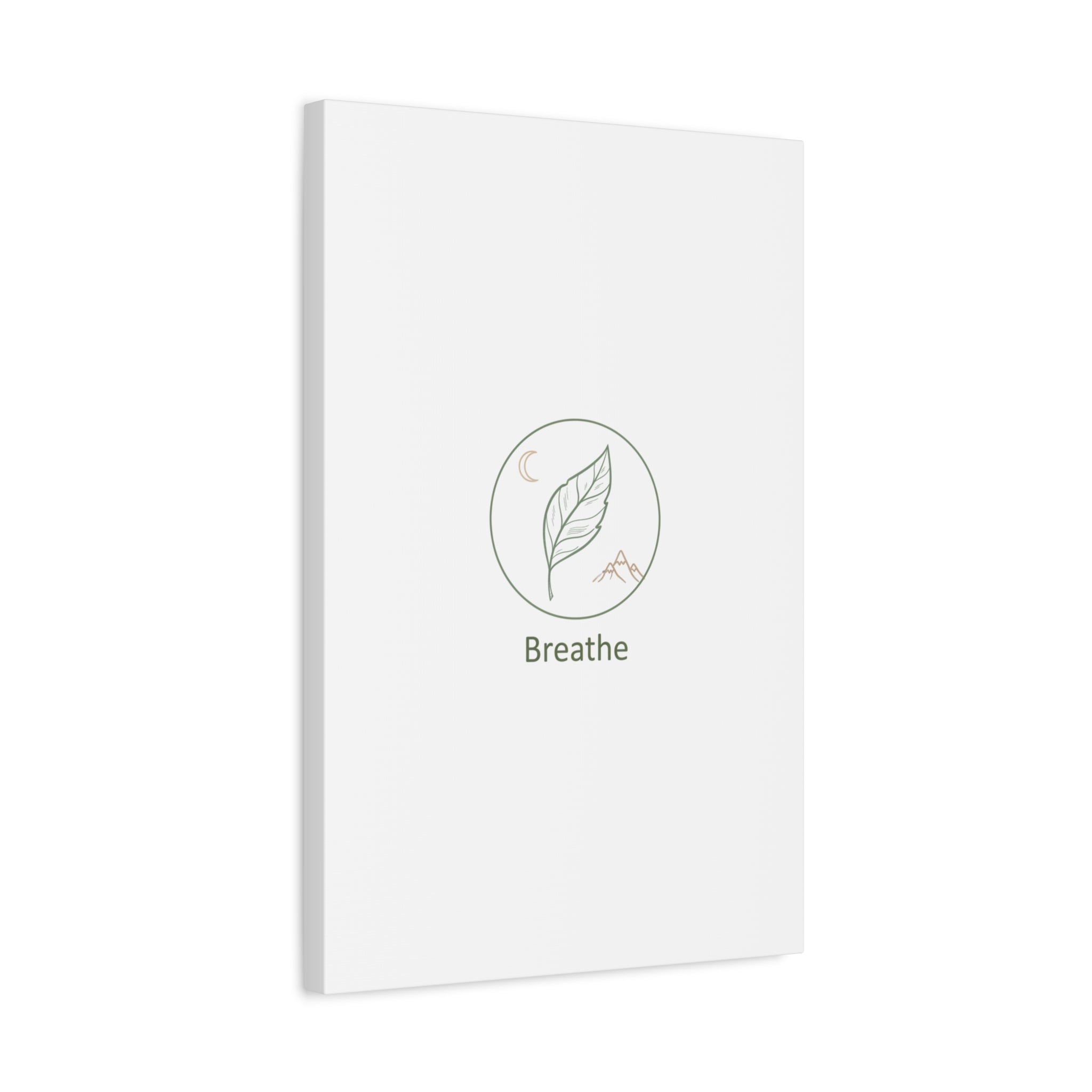 Breathe Leaf Circle Canvas | Minimal Nature Symbols, Moon & Mountain Wall Art