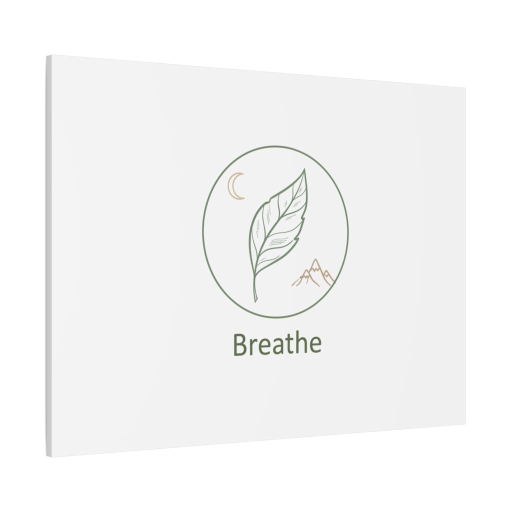 Breathe Leaf Circle Canvas | Minimal Nature Symbols, Moon & Mountain Wall Art