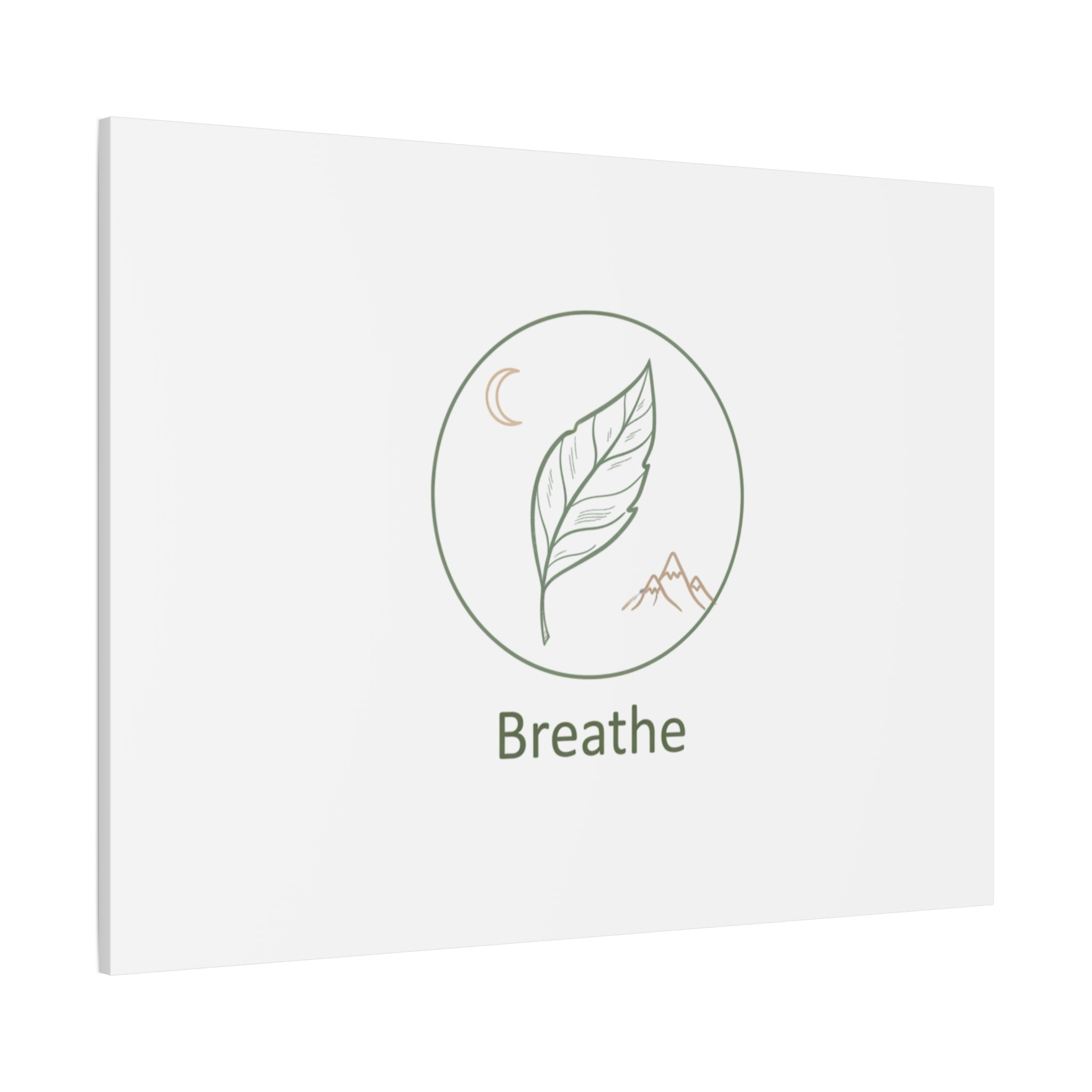Breathe Leaf Circle Canvas | Minimal Nature Symbols, Moon & Mountain Wall Art