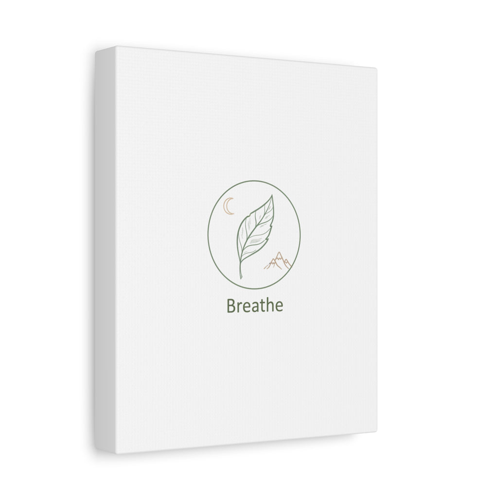 Breathe Leaf Circle Canvas | Minimal Nature Symbols, Moon & Mountain Wall Art