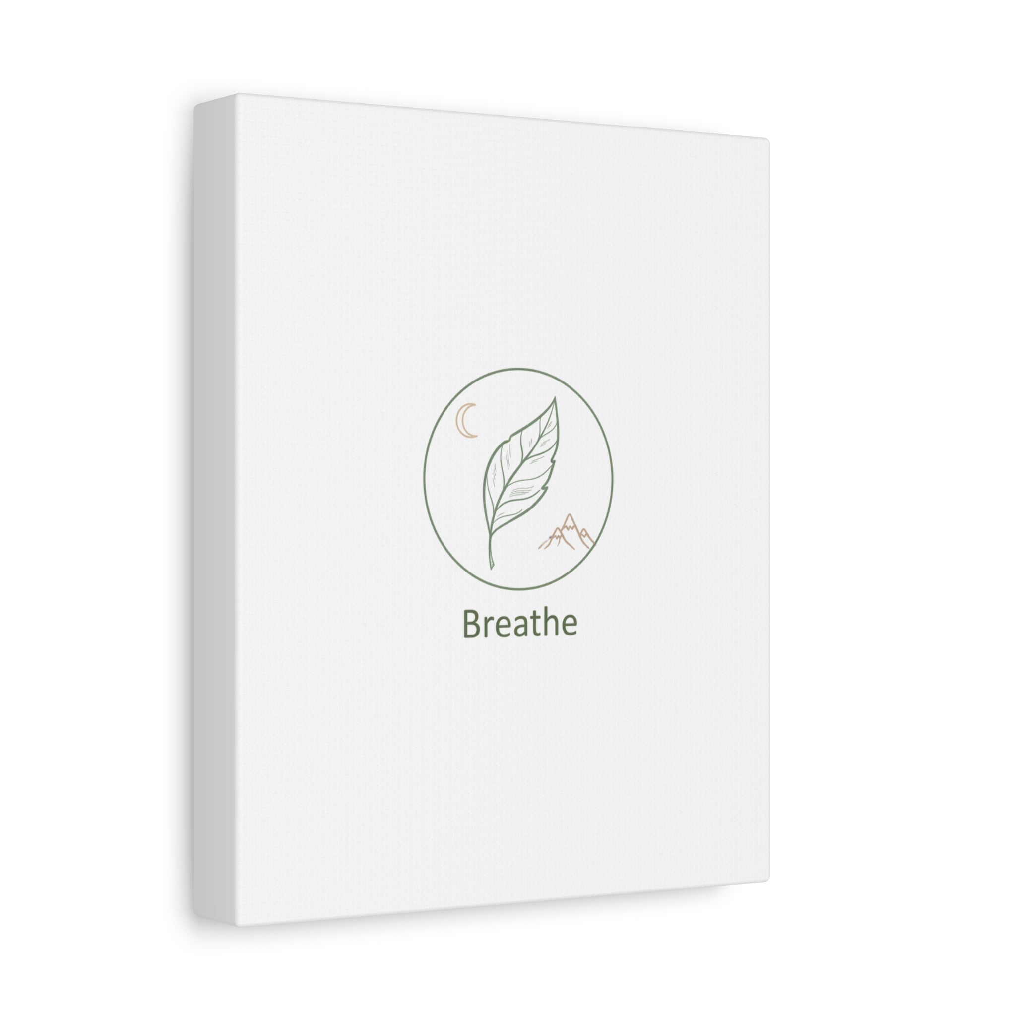 Breathe Leaf Circle Canvas | Minimal Nature Symbols, Moon & Mountain Wall Art