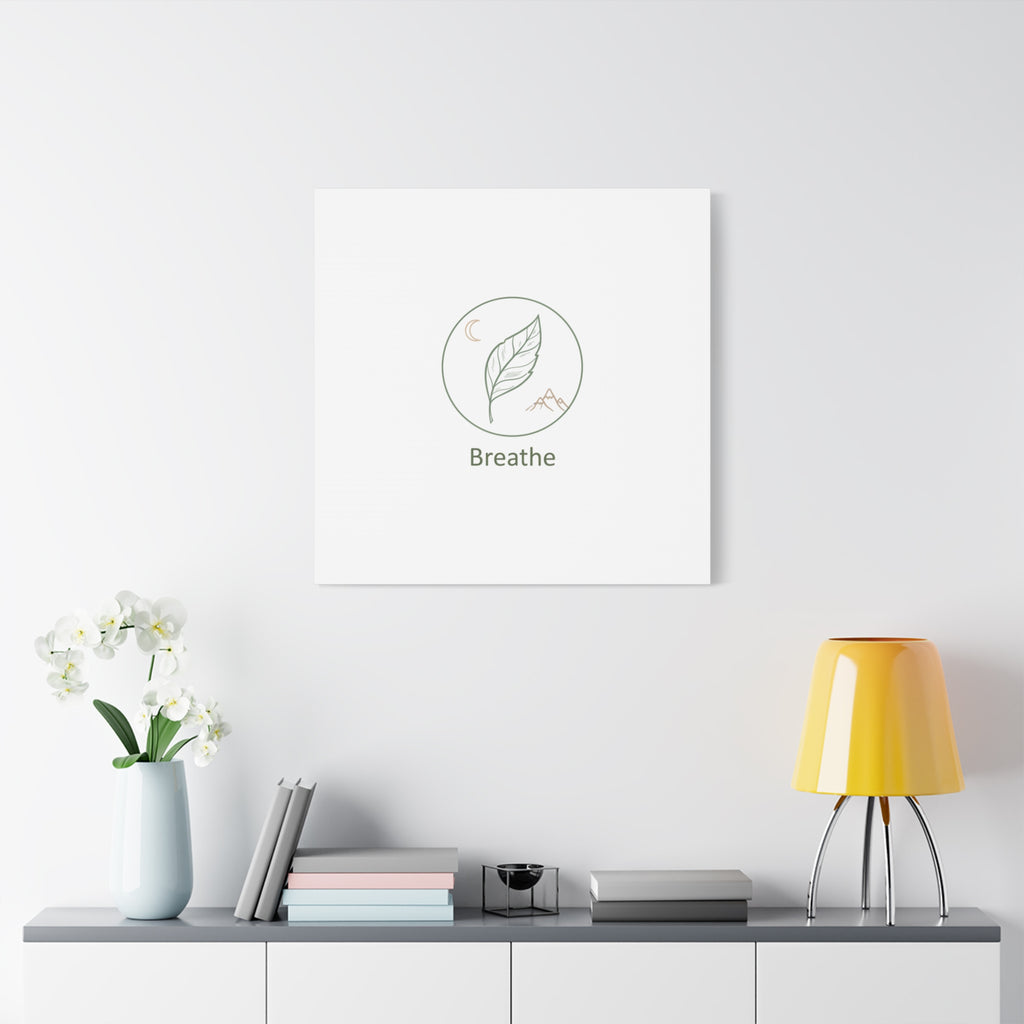Breathe Leaf Circle Canvas | Minimal Nature Symbols, Moon & Mountain Wall Art