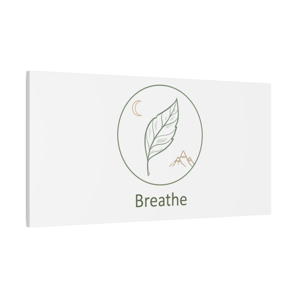 Breathe Leaf Circle Canvas | Minimal Nature Symbols, Moon & Mountain Wall Art
