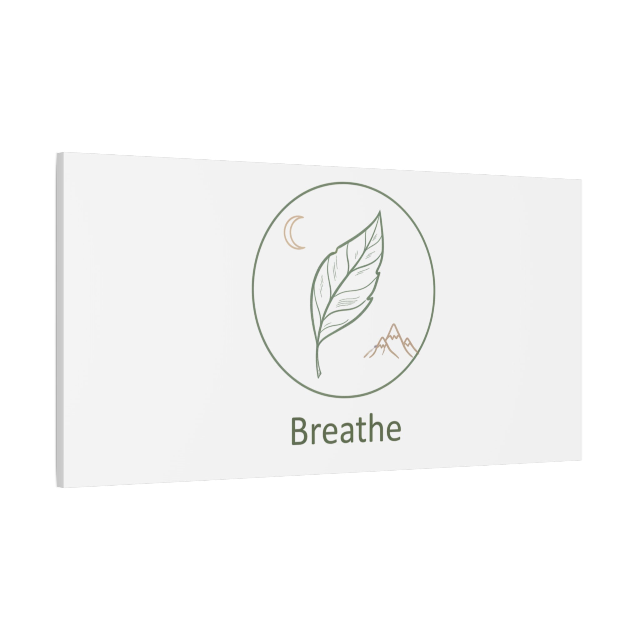 Breathe Leaf Circle Canvas | Minimal Nature Symbols, Moon & Mountain Wall Art