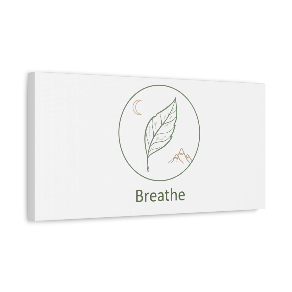 Breathe Leaf Circle Canvas | Minimal Nature Symbols, Moon & Mountain Wall Art