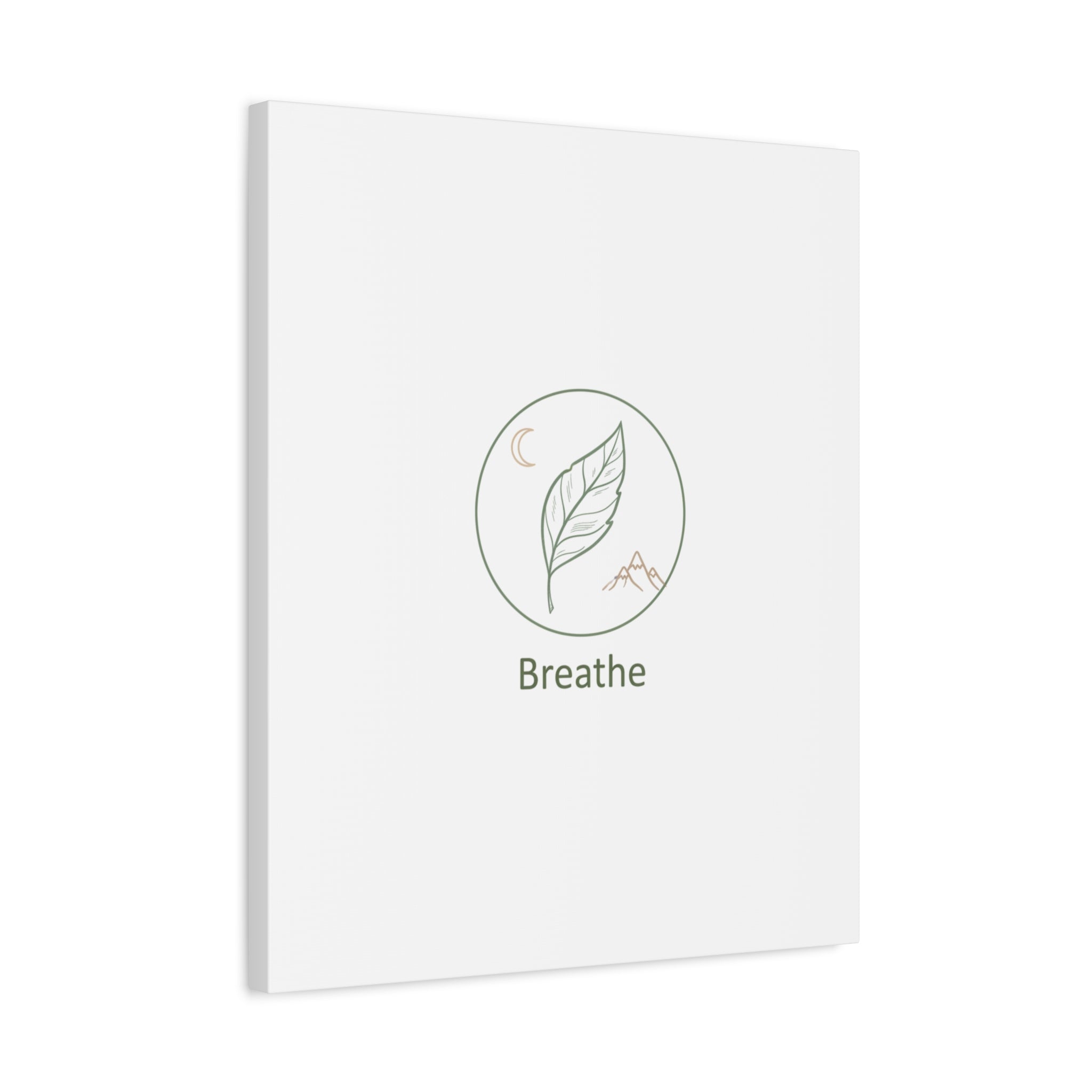 Breathe Leaf Circle Canvas | Minimal Nature Symbols, Moon & Mountain Wall Art