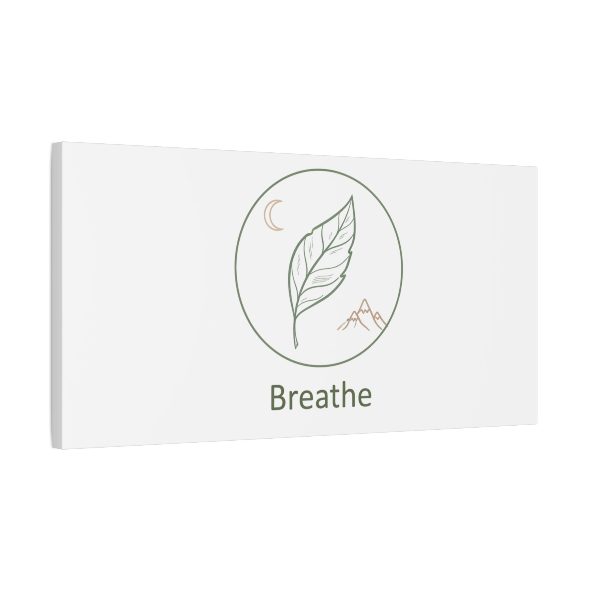 Breathe Leaf Circle Canvas | Minimal Nature Symbols, Moon & Mountain Wall Art