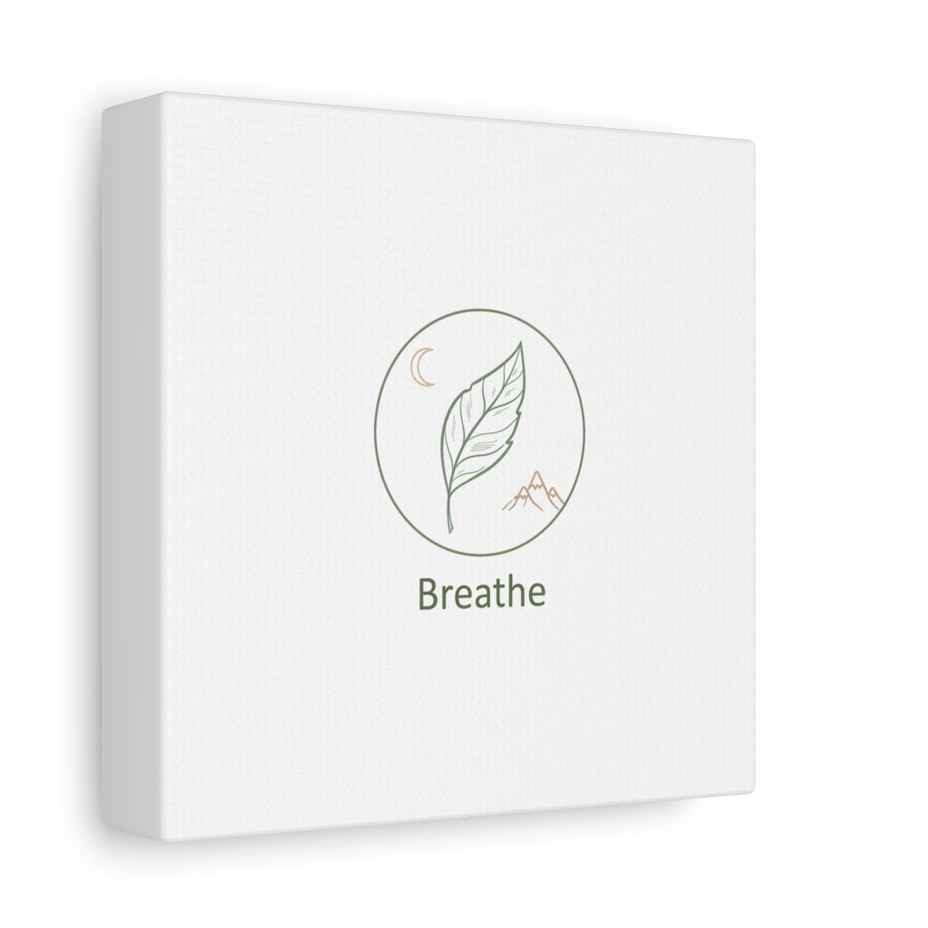 Breathe Leaf Circle Canvas | Minimal Nature Symbols, Moon & Mountain Wall Art