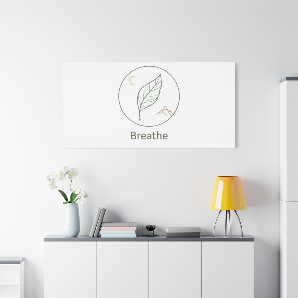 Breathe Leaf Circle Canvas | Minimal Nature Symbols, Moon & Mountain Wall Art