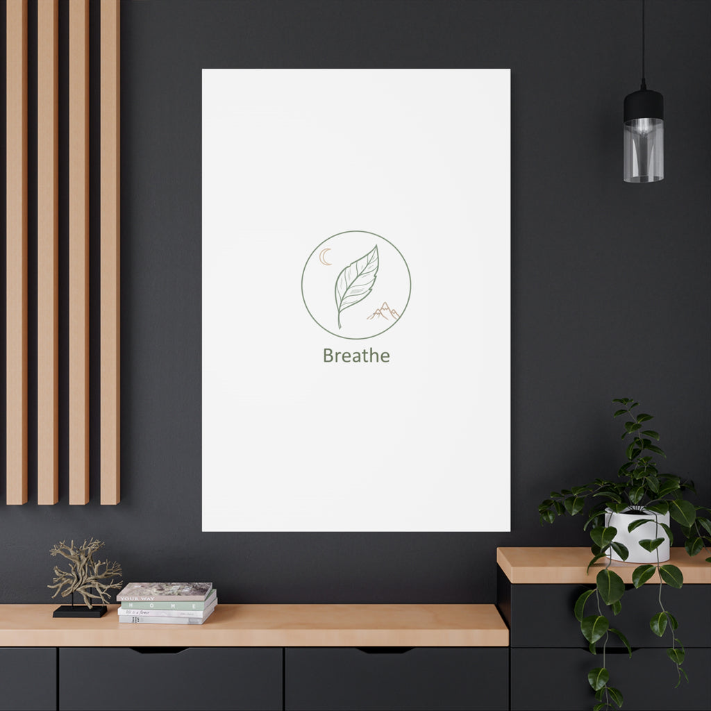Breathe Leaf Circle Canvas | Minimal Nature Symbols, Moon & Mountain Wall Art