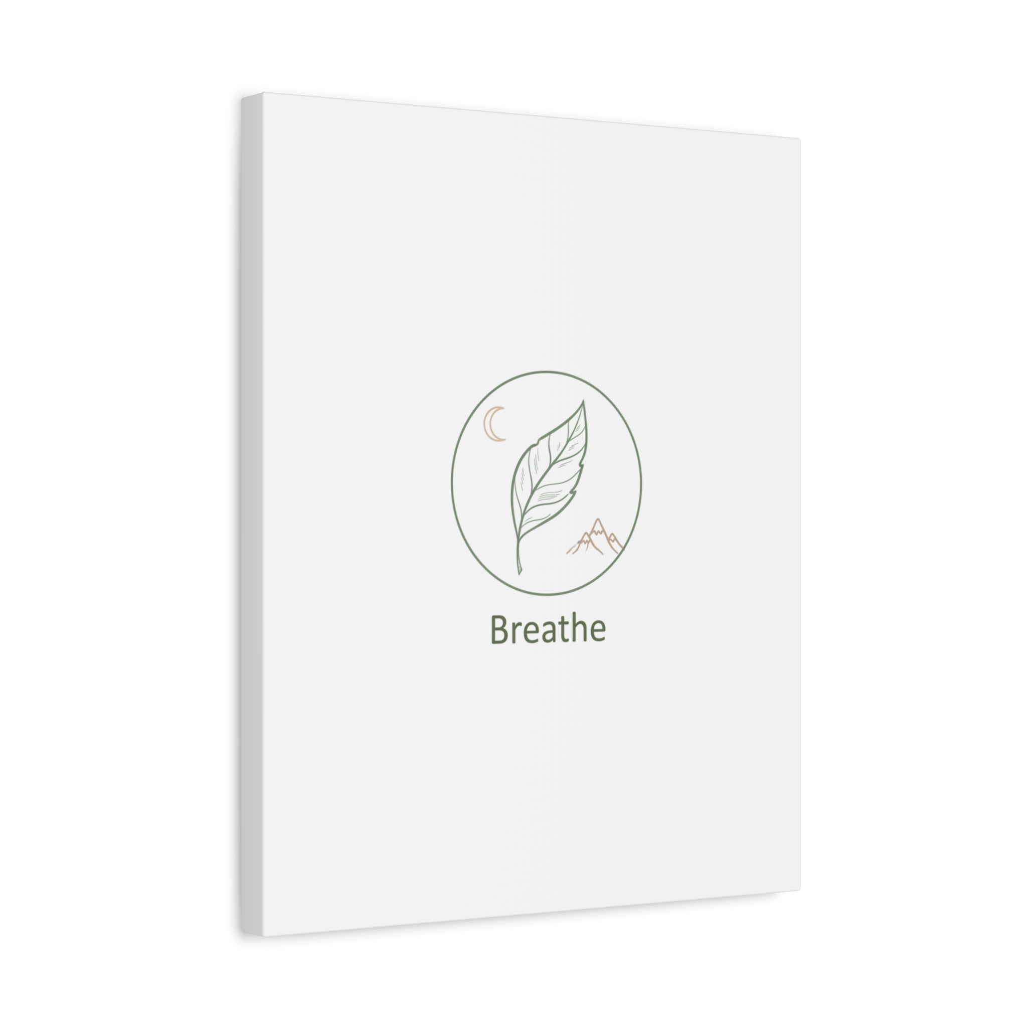 Breathe Leaf Circle Canvas | Minimal Nature Symbols, Moon & Mountain Wall Art