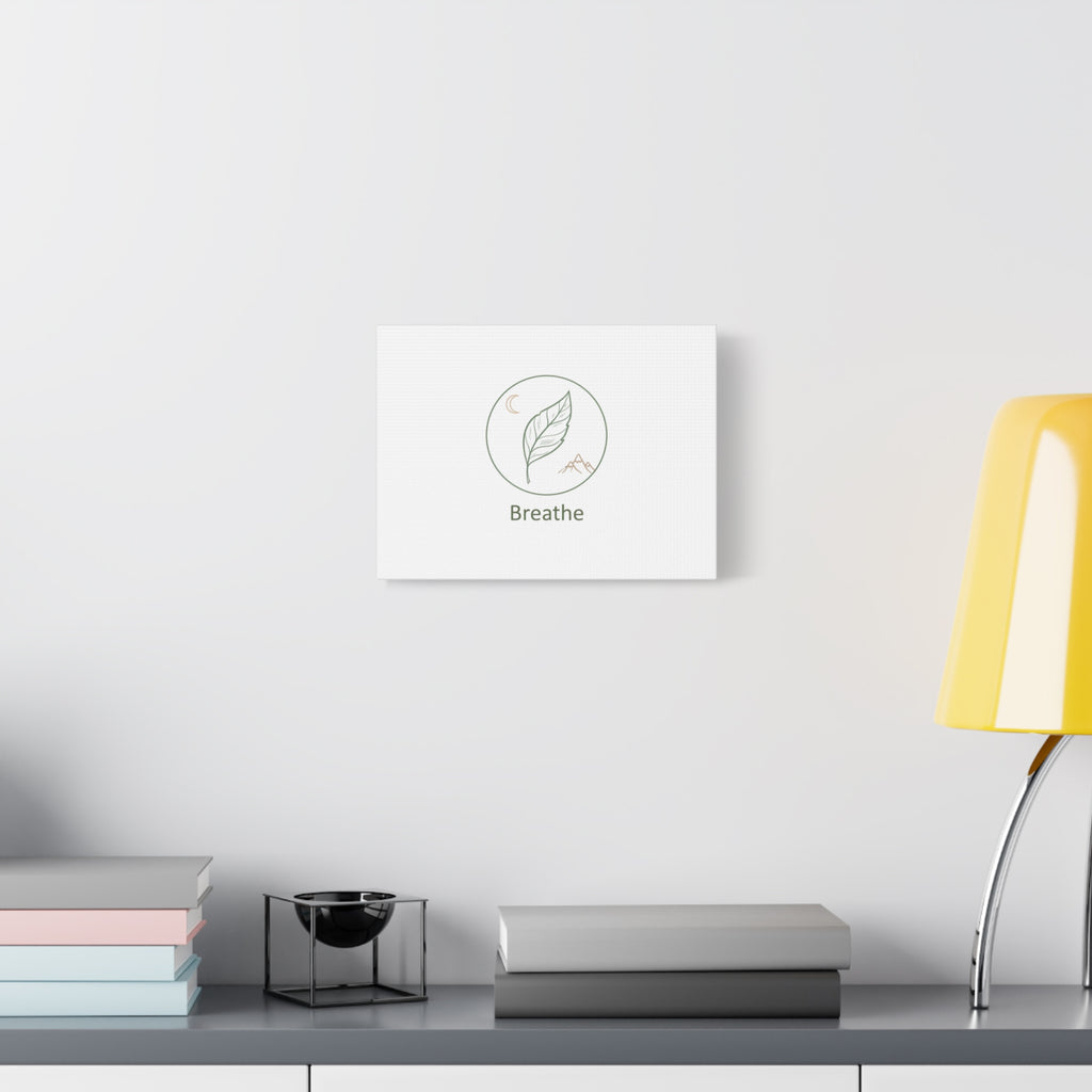 Breathe Leaf Circle Canvas | Minimal Nature Symbols, Moon & Mountain Wall Art