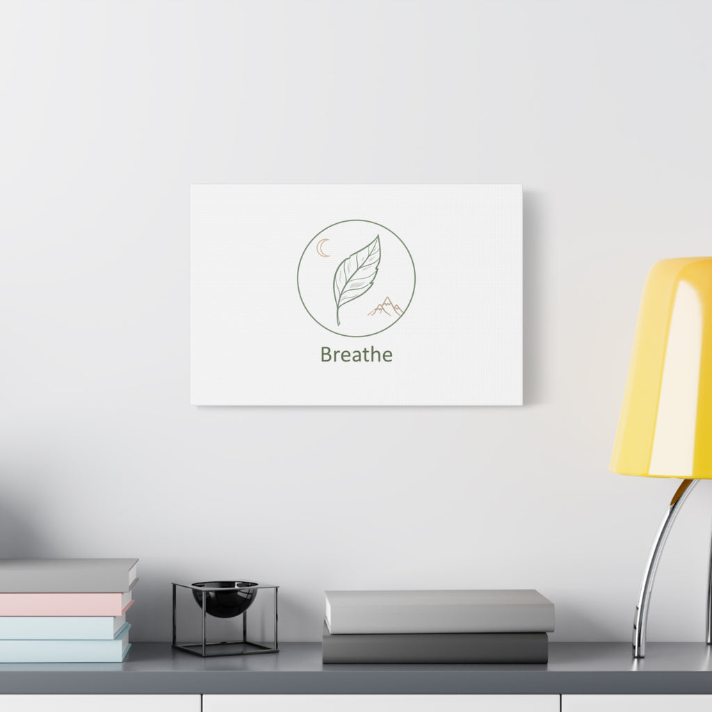 Breathe Leaf Circle Canvas | Minimal Nature Symbols, Moon & Mountain Wall Art