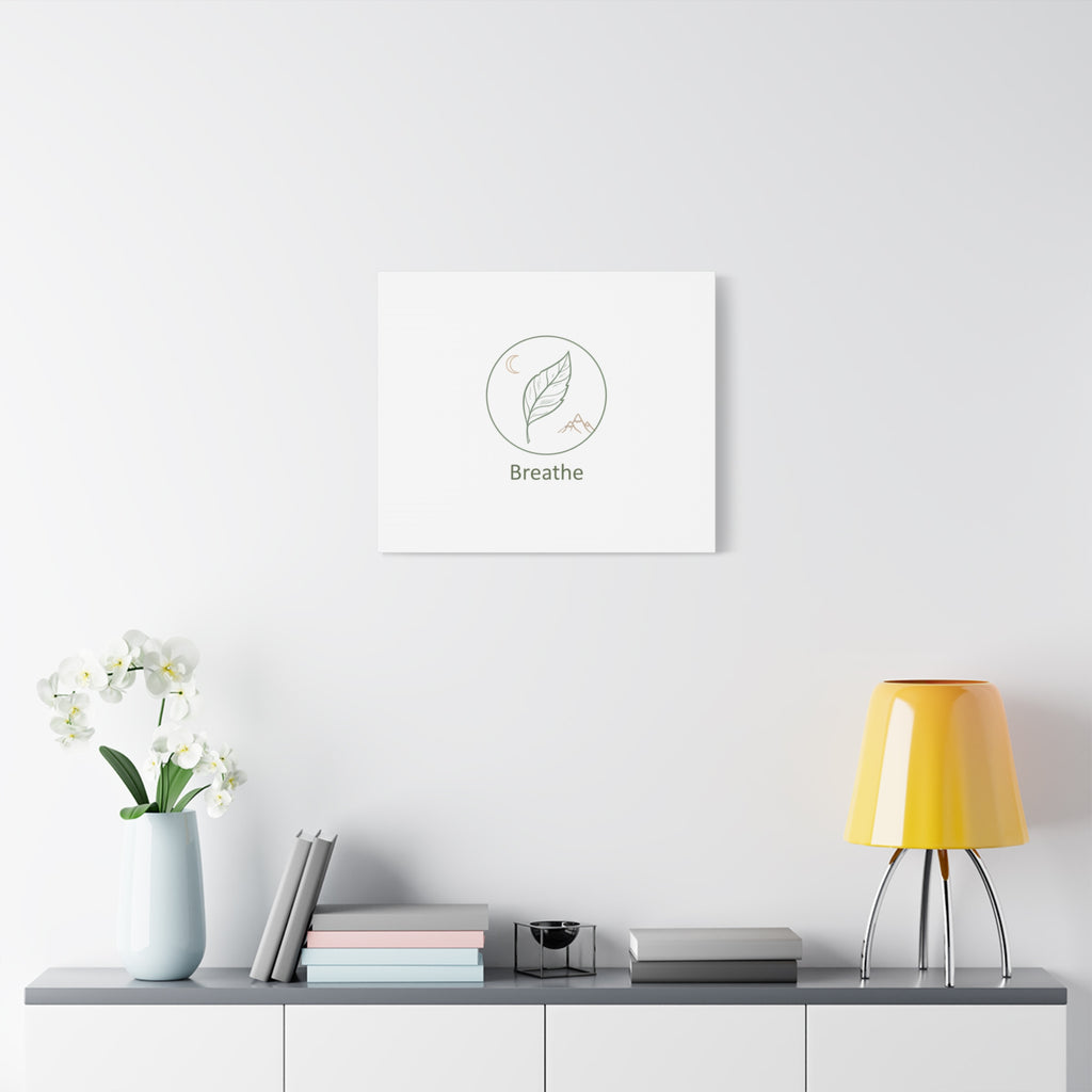 Breathe Leaf Circle Canvas | Minimal Nature Symbols, Moon & Mountain Wall Art