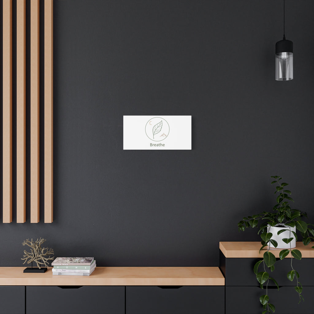 Breathe Leaf Circle Canvas | Minimal Nature Symbols, Moon & Mountain Wall Art