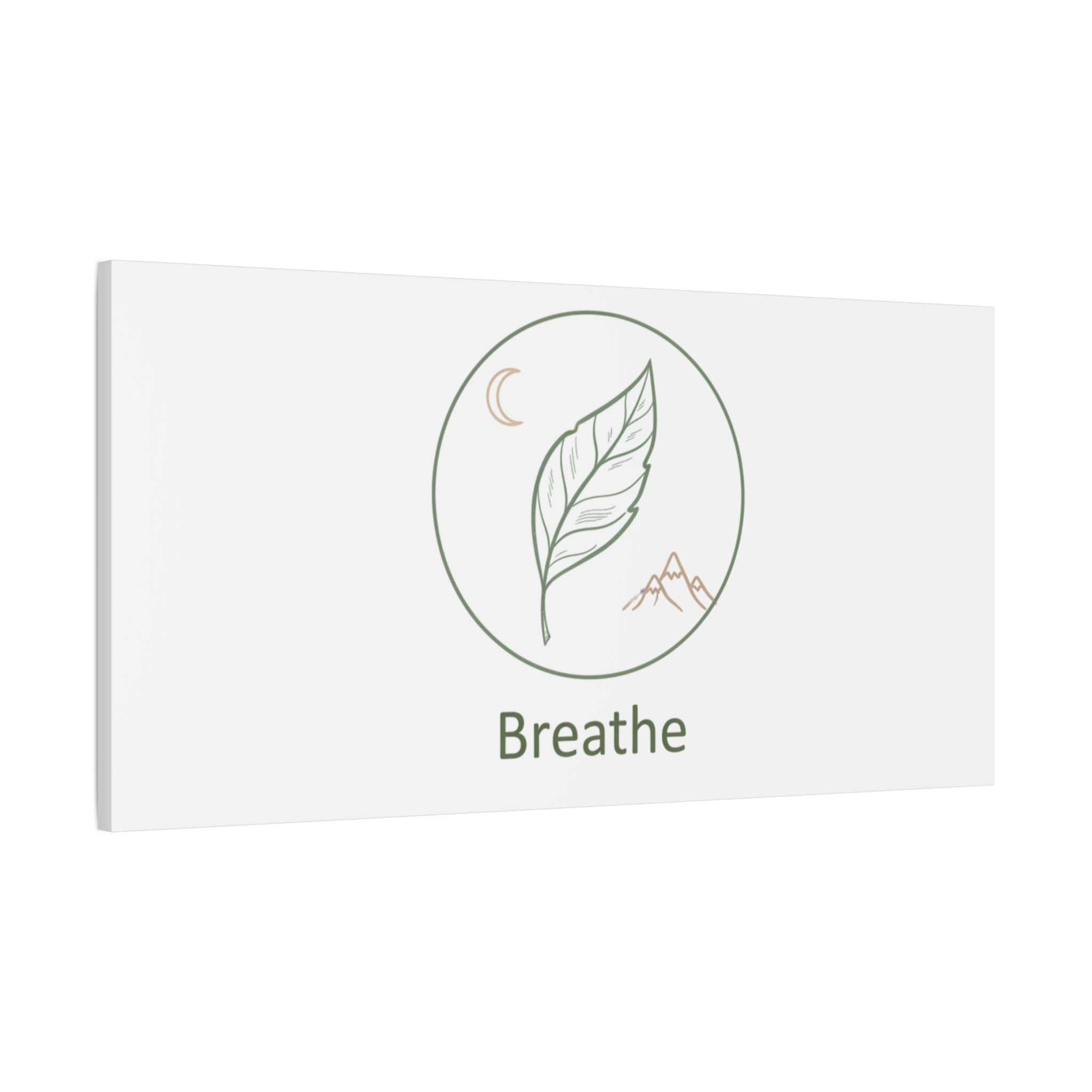 Breathe Leaf Circle Canvas | Minimal Nature Symbols, Moon & Mountain Wall Art