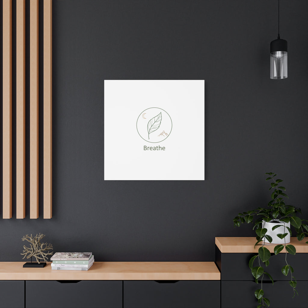 Breathe Leaf Circle Canvas | Minimal Nature Symbols, Moon & Mountain Wall Art