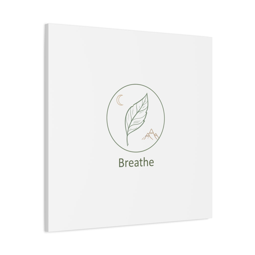 Breathe Leaf Circle Canvas | Minimal Nature Symbols, Moon & Mountain Wall Art