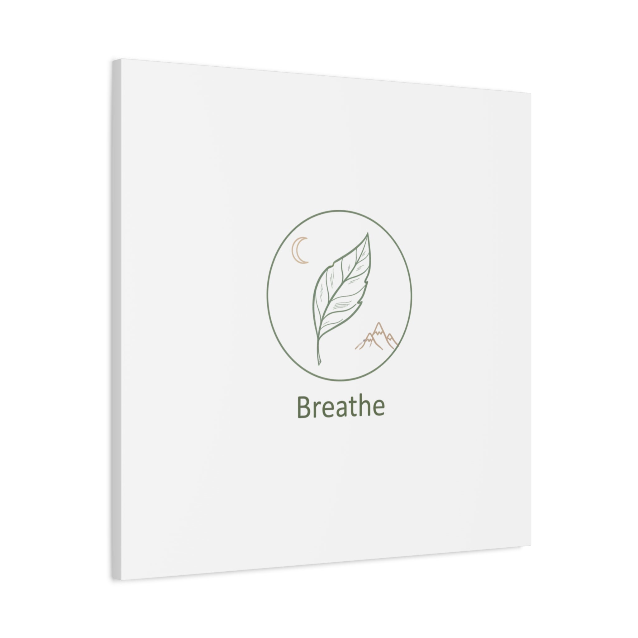 Breathe Leaf Circle Canvas | Minimal Nature Symbols, Moon & Mountain Wall Art