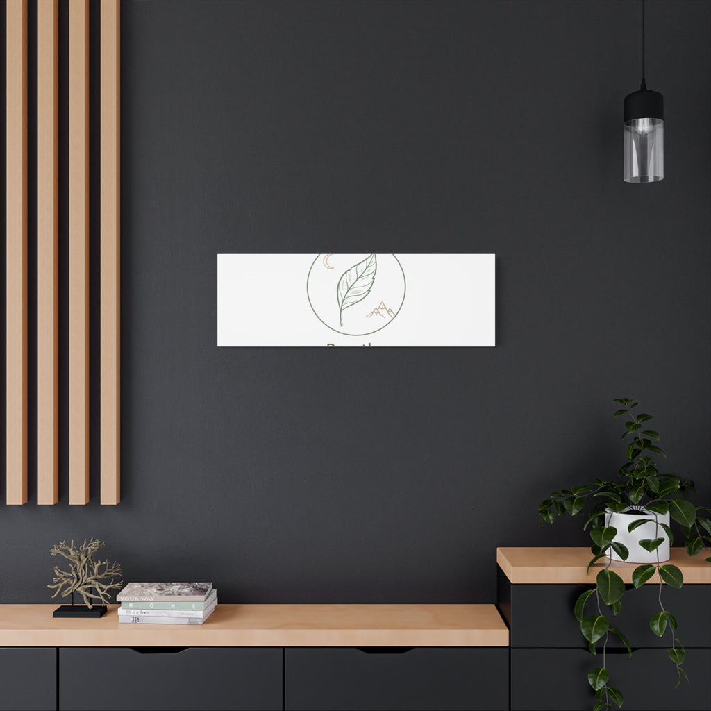Breathe Leaf Circle Canvas | Minimal Nature Symbols, Moon & Mountain Wall Art