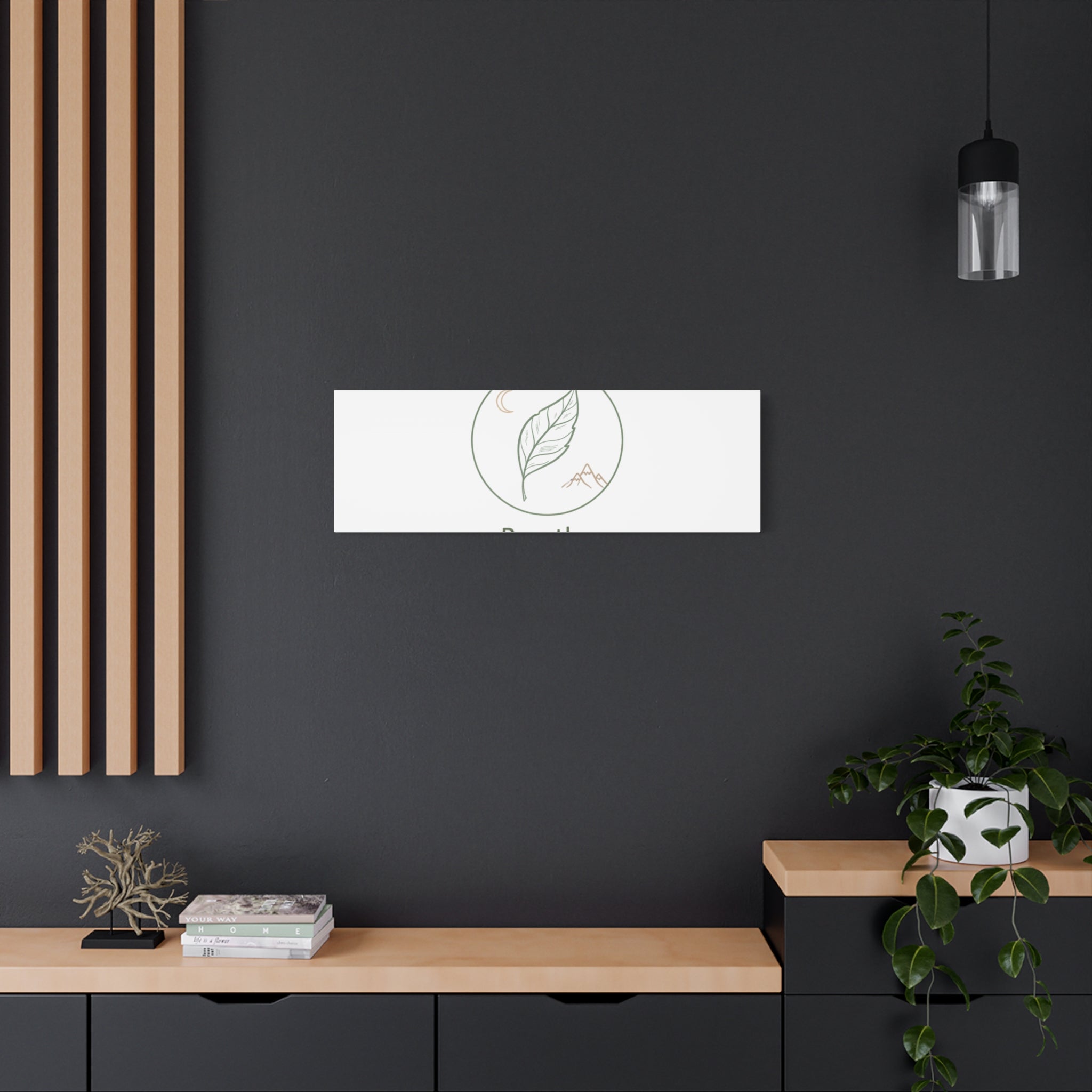 Breathe Leaf Circle Canvas | Minimal Nature Symbols, Moon & Mountain Wall Art
