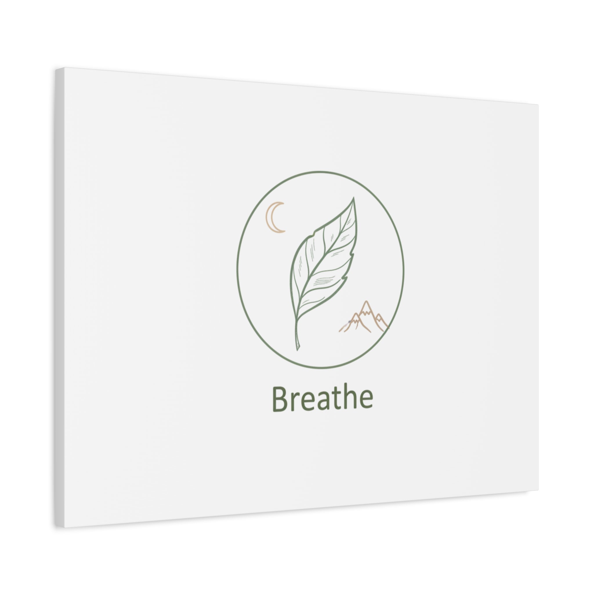 Breathe Leaf Circle Canvas | Minimal Nature Symbols, Moon & Mountain Wall Art