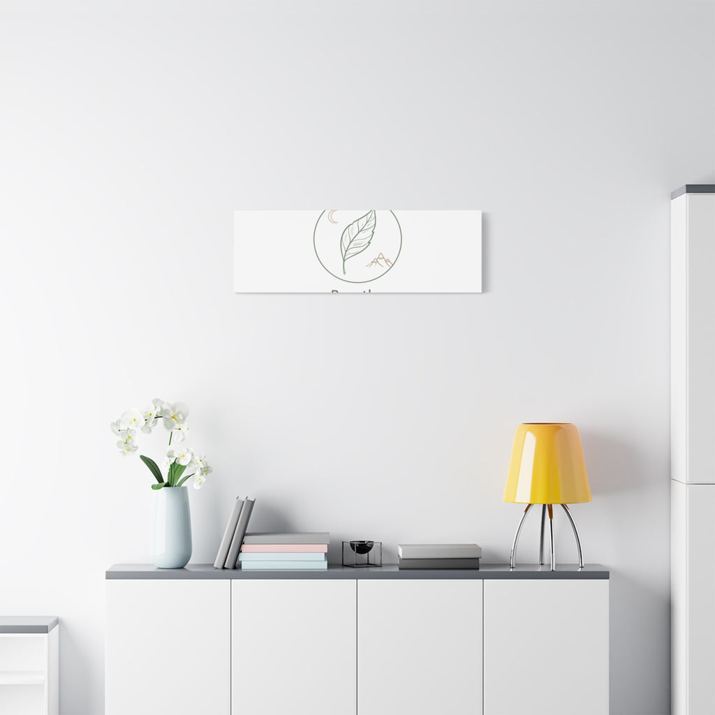 Breathe Leaf Circle Canvas | Minimal Nature Symbols, Moon & Mountain Wall Art
