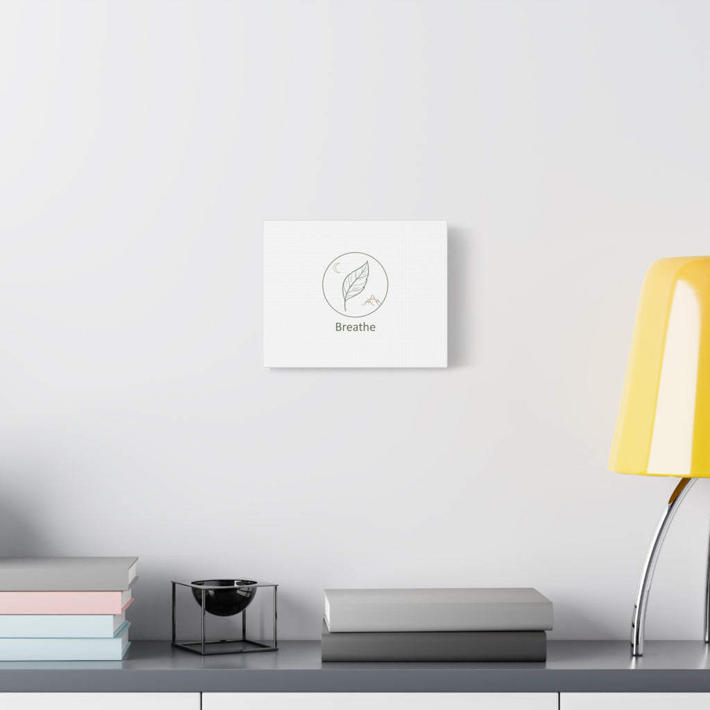 Breathe Leaf Circle Canvas | Minimal Nature Symbols, Moon & Mountain Wall Art
