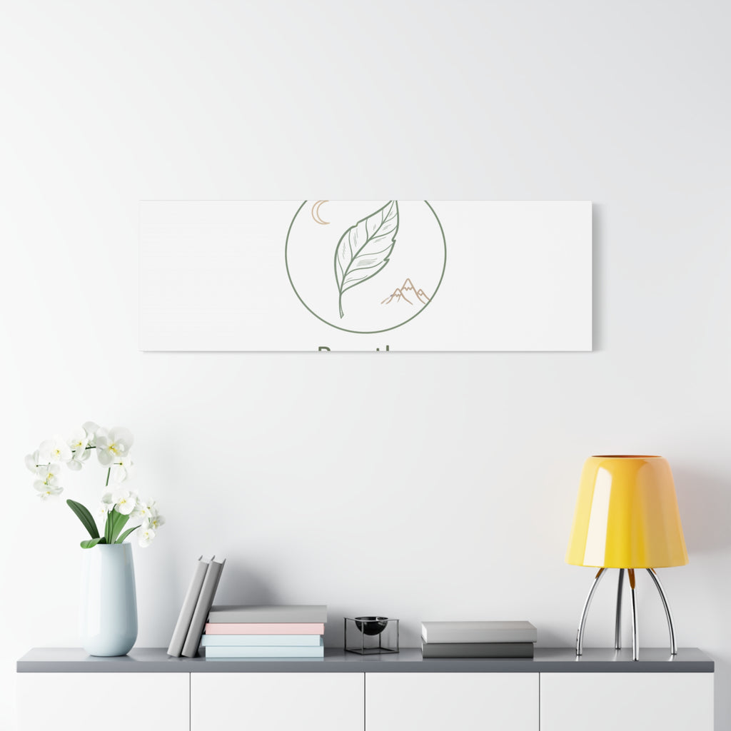 Breathe Leaf Circle Canvas | Minimal Nature Symbols, Moon & Mountain Wall Art