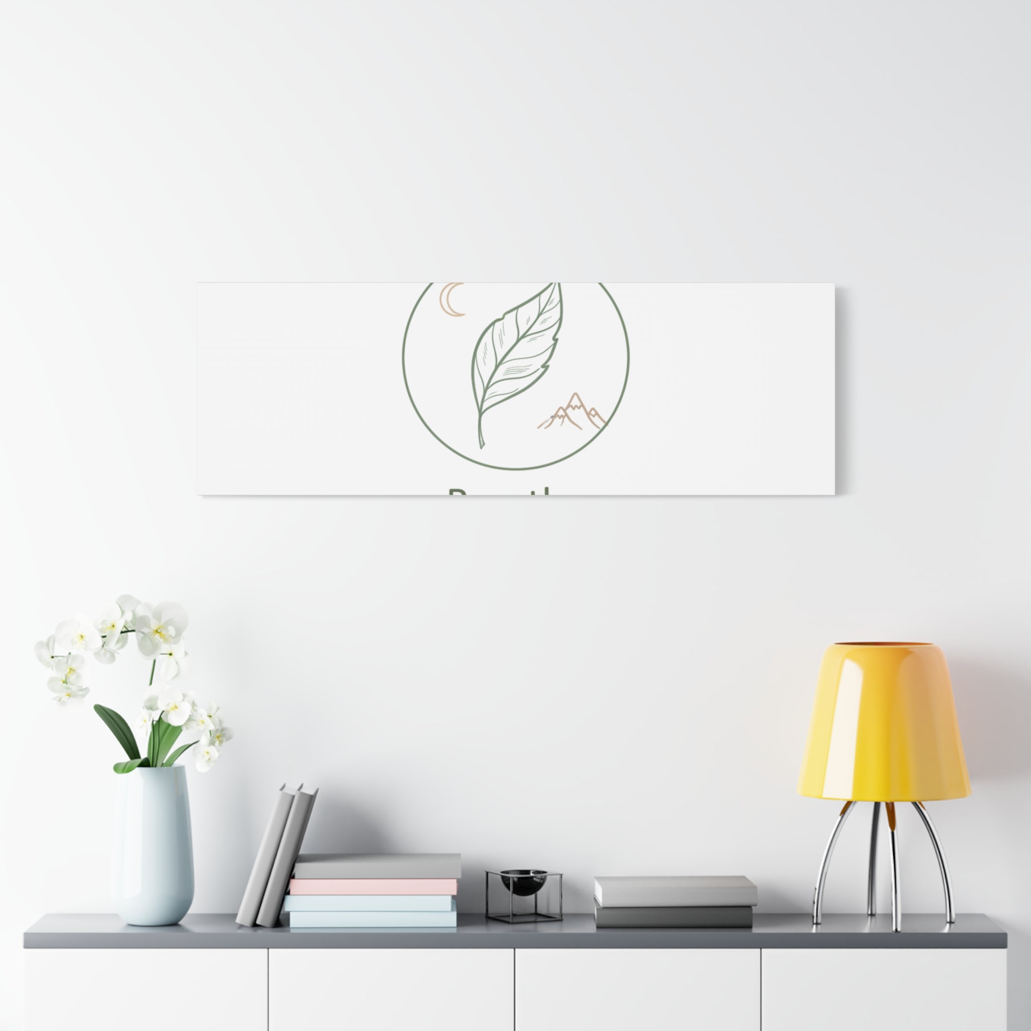 Breathe Leaf Circle Canvas | Minimal Nature Symbols, Moon & Mountain Wall Art