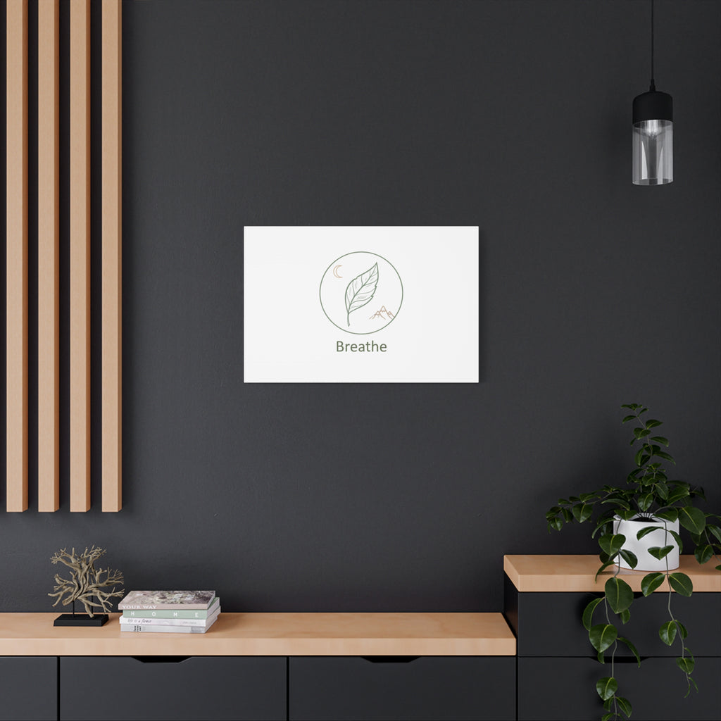 Breathe Leaf Circle Canvas | Minimal Nature Symbols, Moon & Mountain Wall Art