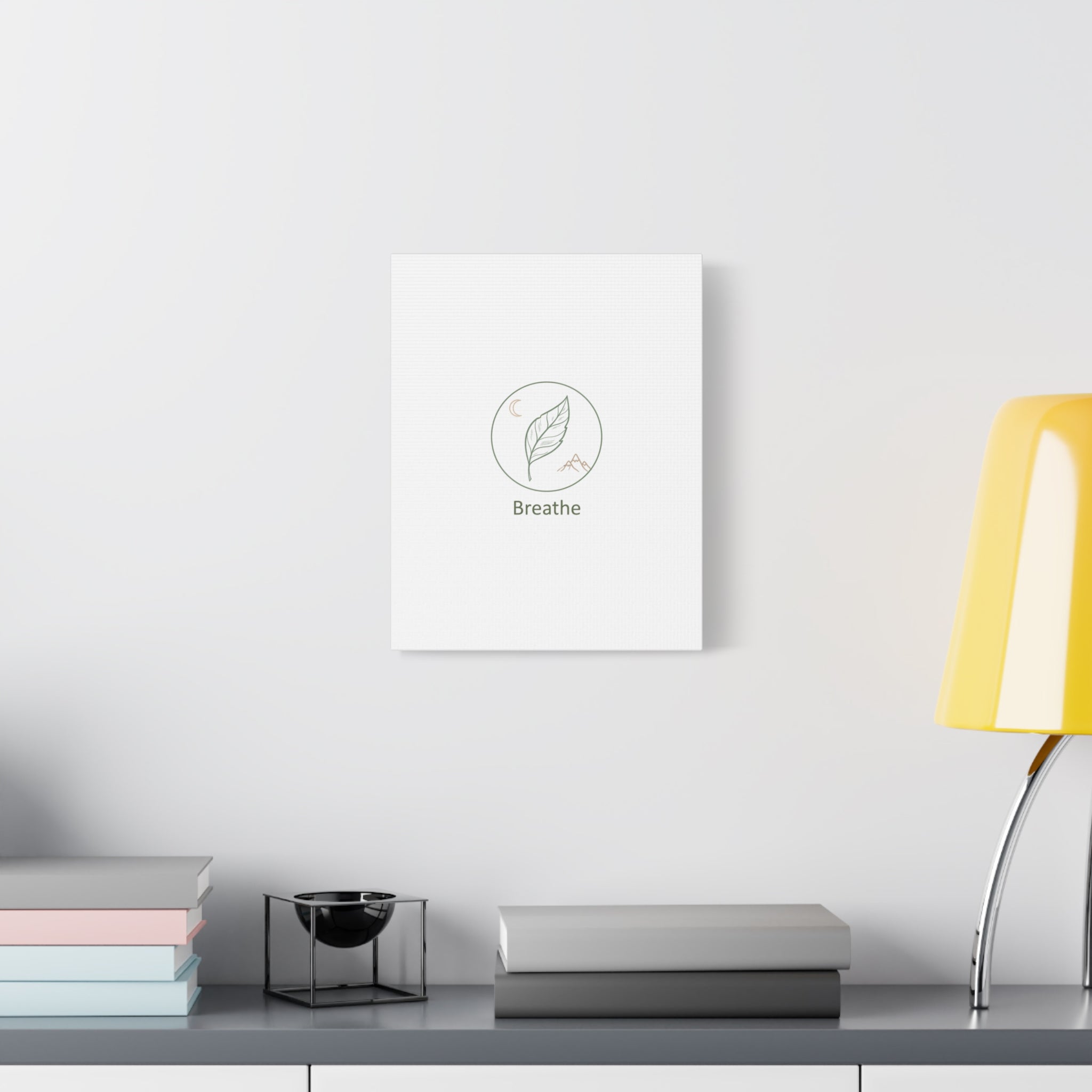 Breathe Leaf Circle Canvas | Minimal Nature Symbols, Moon & Mountain Wall Art