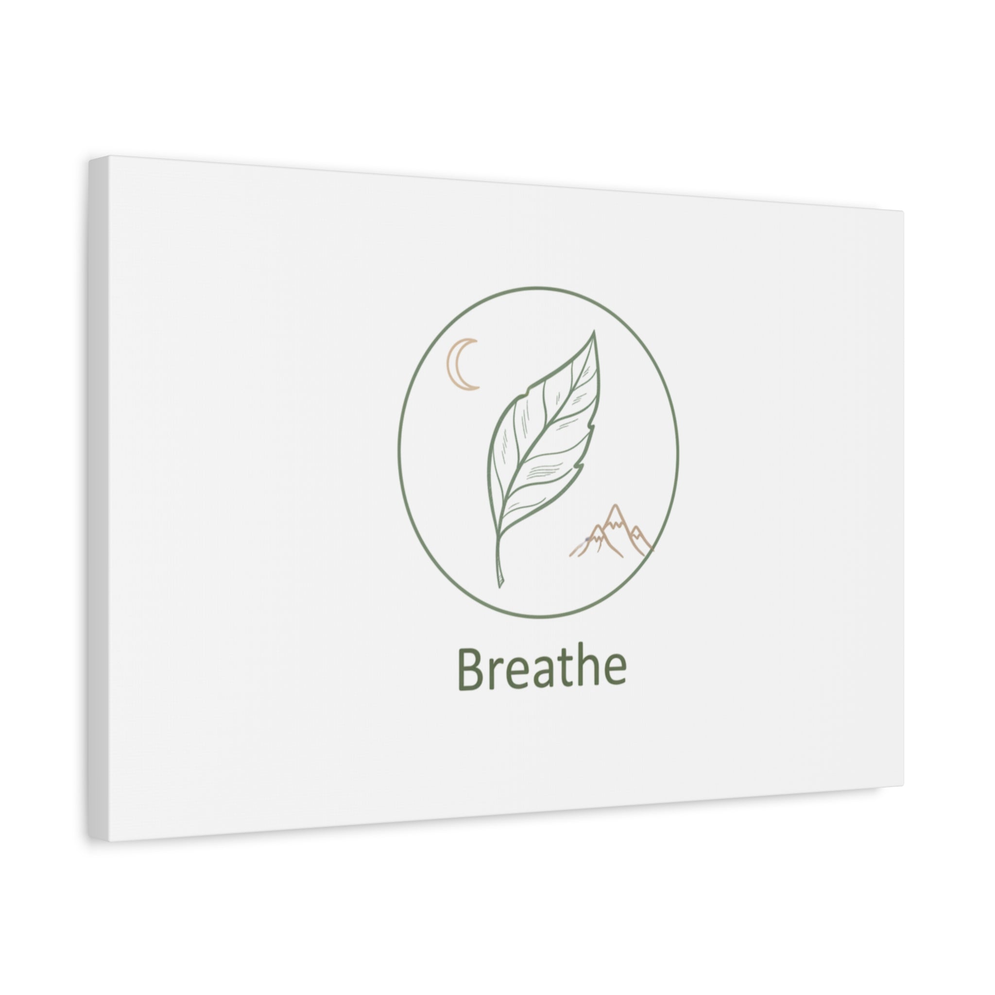 Breathe Leaf Circle Canvas | Minimal Nature Symbols, Moon & Mountain Wall Art