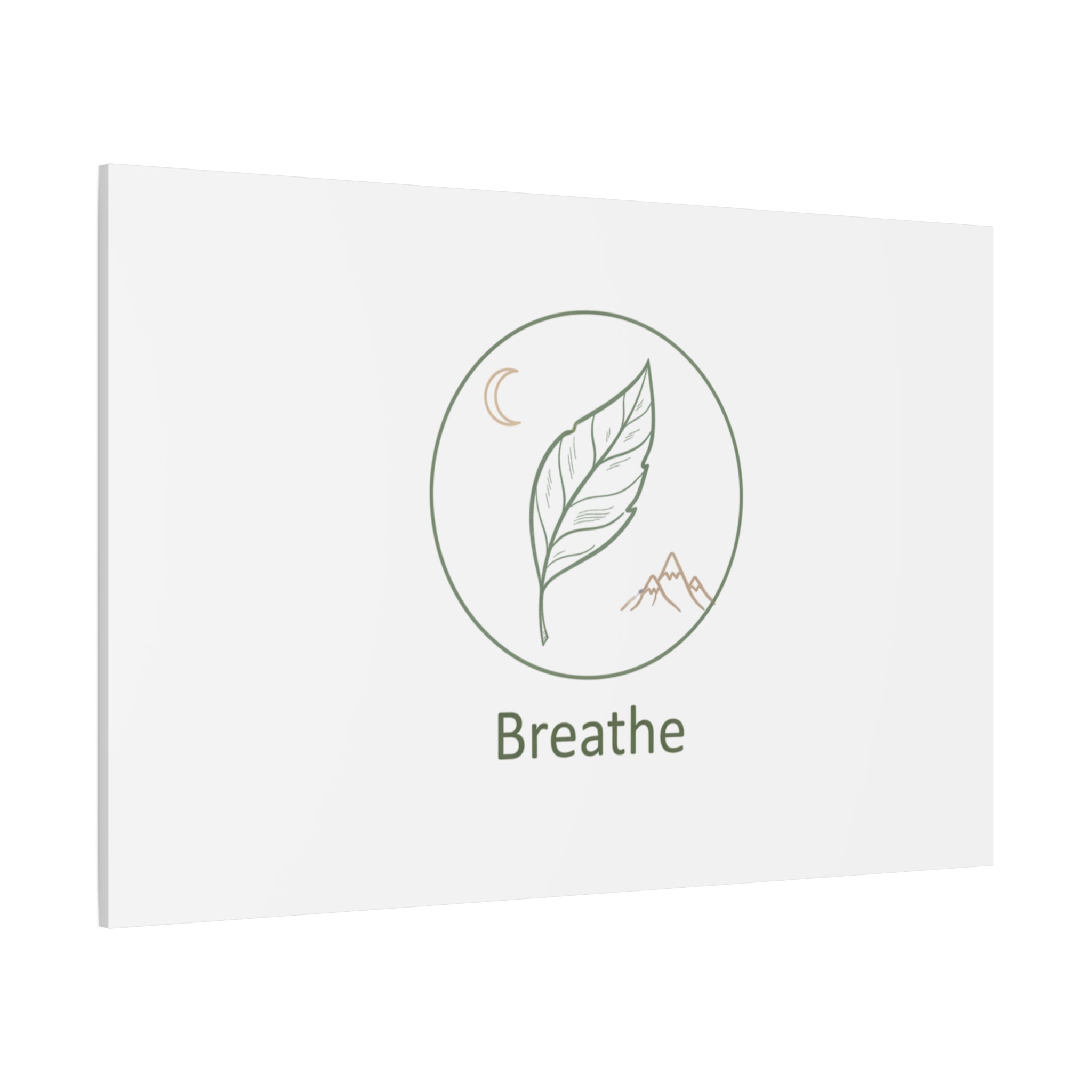 Breathe Leaf Circle Canvas | Minimal Nature Symbols, Moon & Mountain Wall Art