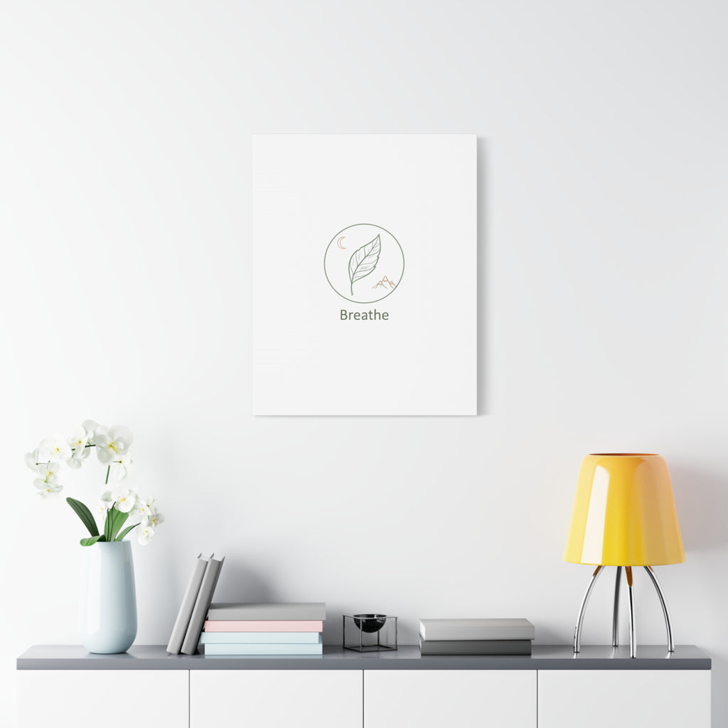 Breathe Leaf Circle Canvas | Minimal Nature Symbols, Moon & Mountain Wall Art