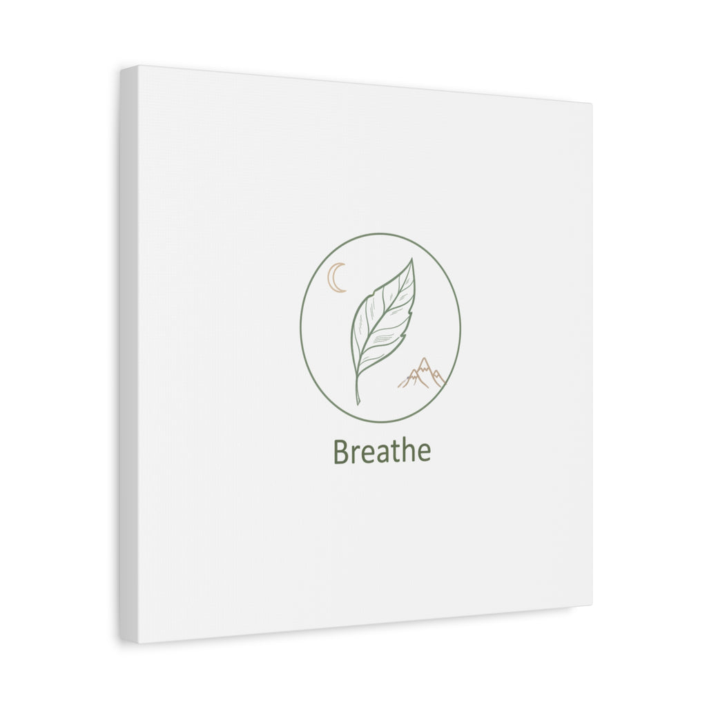 Breathe Leaf Circle Canvas | Minimal Nature Symbols, Moon & Mountain Wall Art