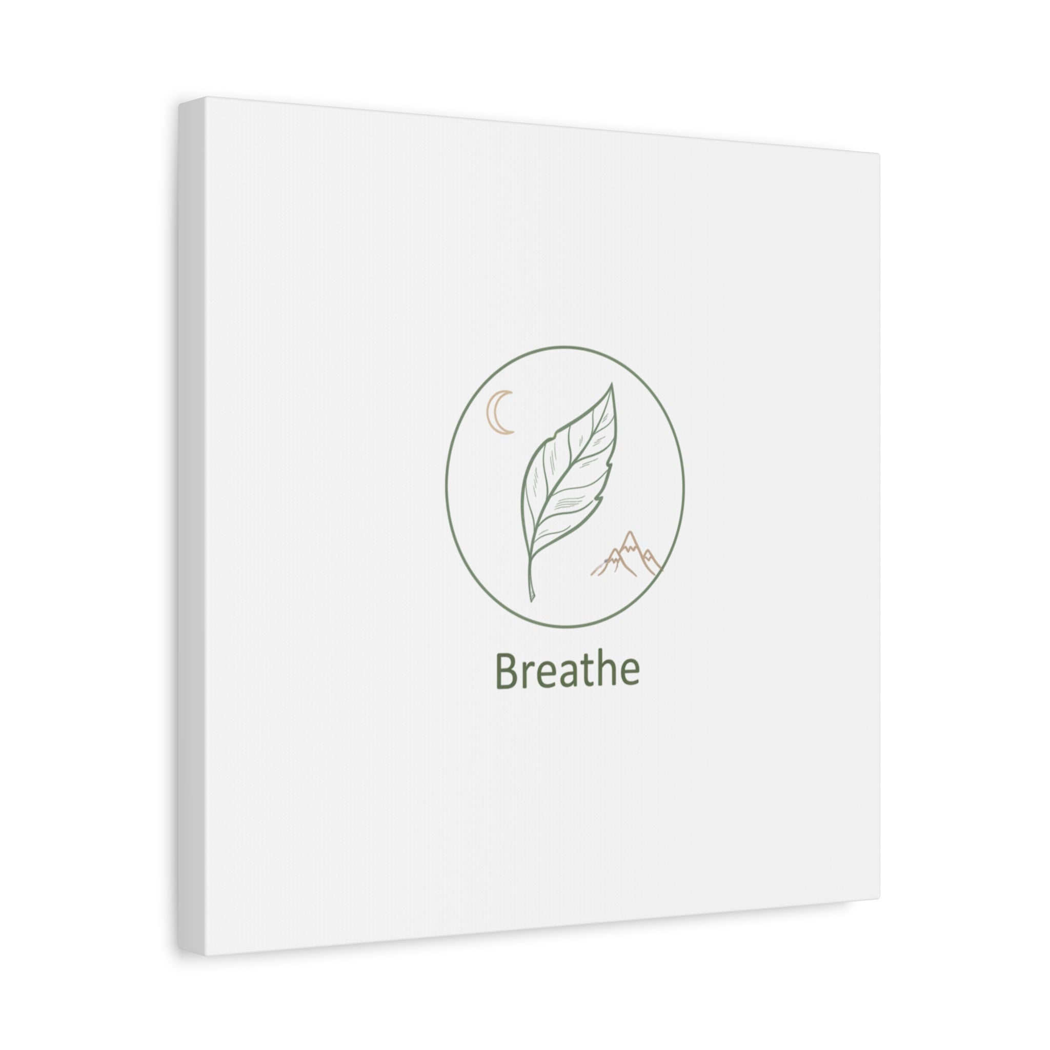 Breathe Leaf Circle Canvas | Minimal Nature Symbols, Moon & Mountain Wall Art