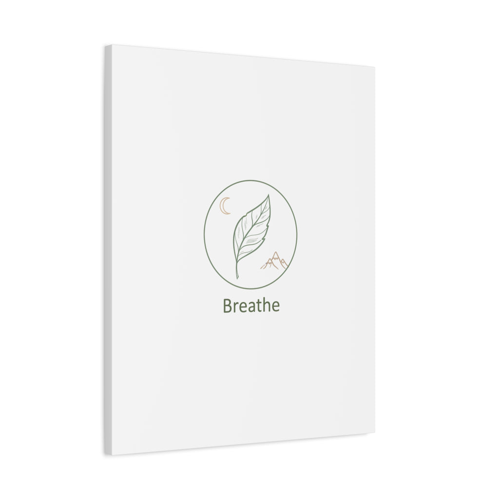 Breathe Leaf Circle Canvas | Minimal Nature Symbols, Moon & Mountain Wall Art
