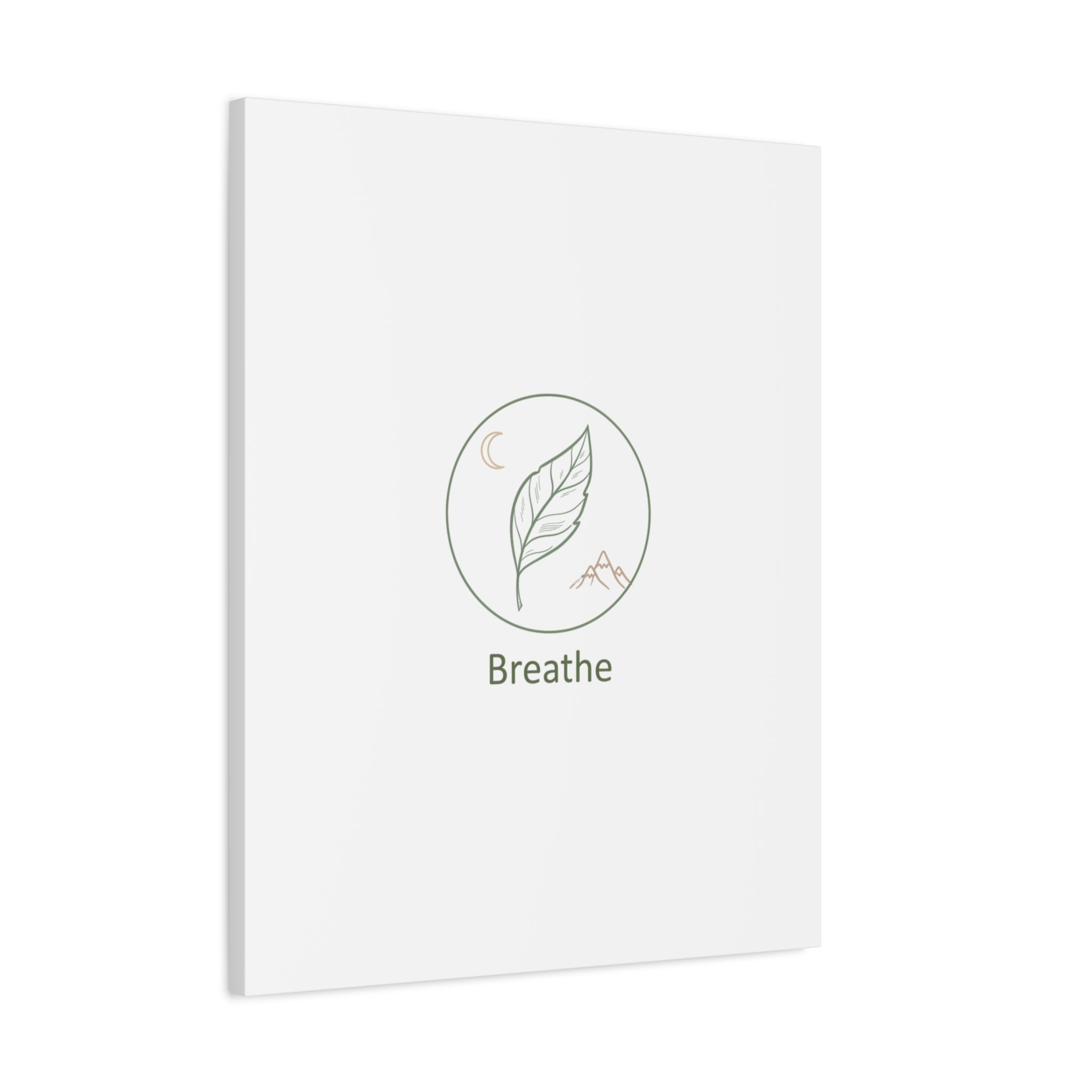 Breathe Leaf Circle Canvas | Minimal Nature Symbols, Moon & Mountain Wall Art