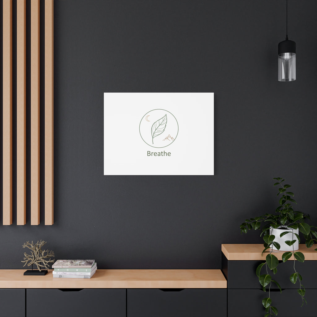 Breathe Leaf Circle Canvas | Minimal Nature Symbols, Moon & Mountain Wall Art