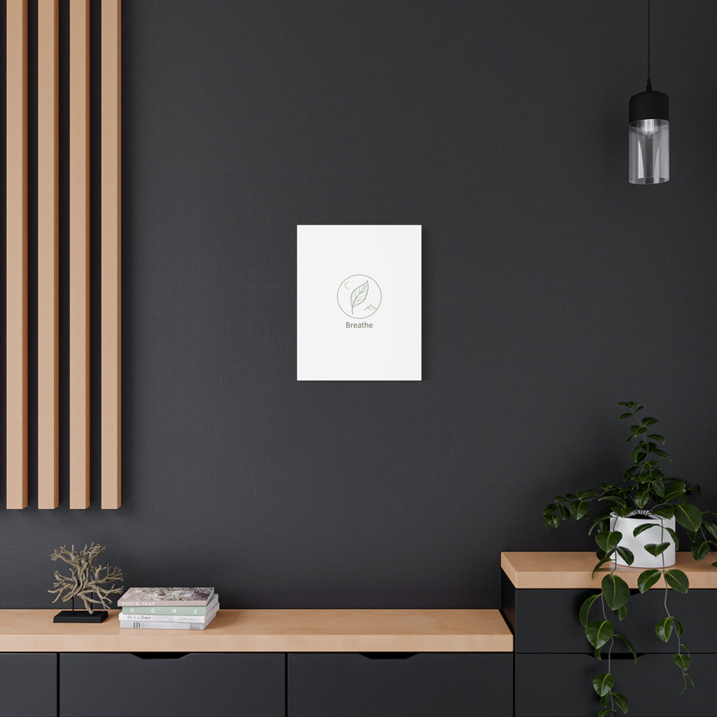 Breathe Leaf Circle Canvas | Minimal Nature Symbols, Moon & Mountain Wall Art