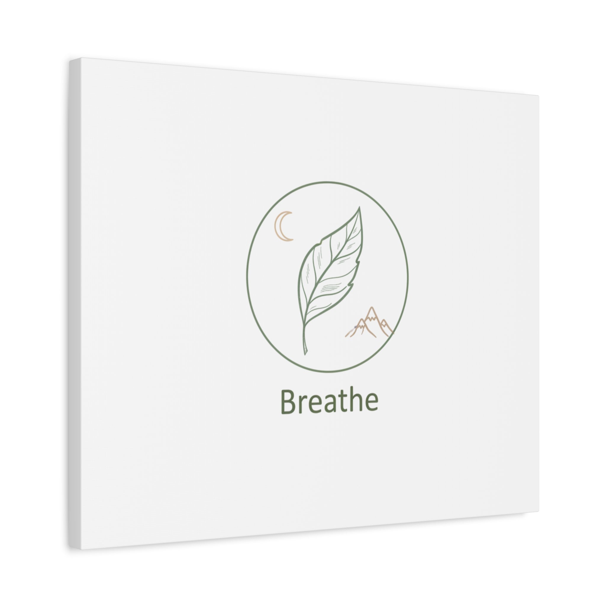 Breathe Leaf Circle Canvas | Minimal Nature Symbols, Moon & Mountain Wall Art