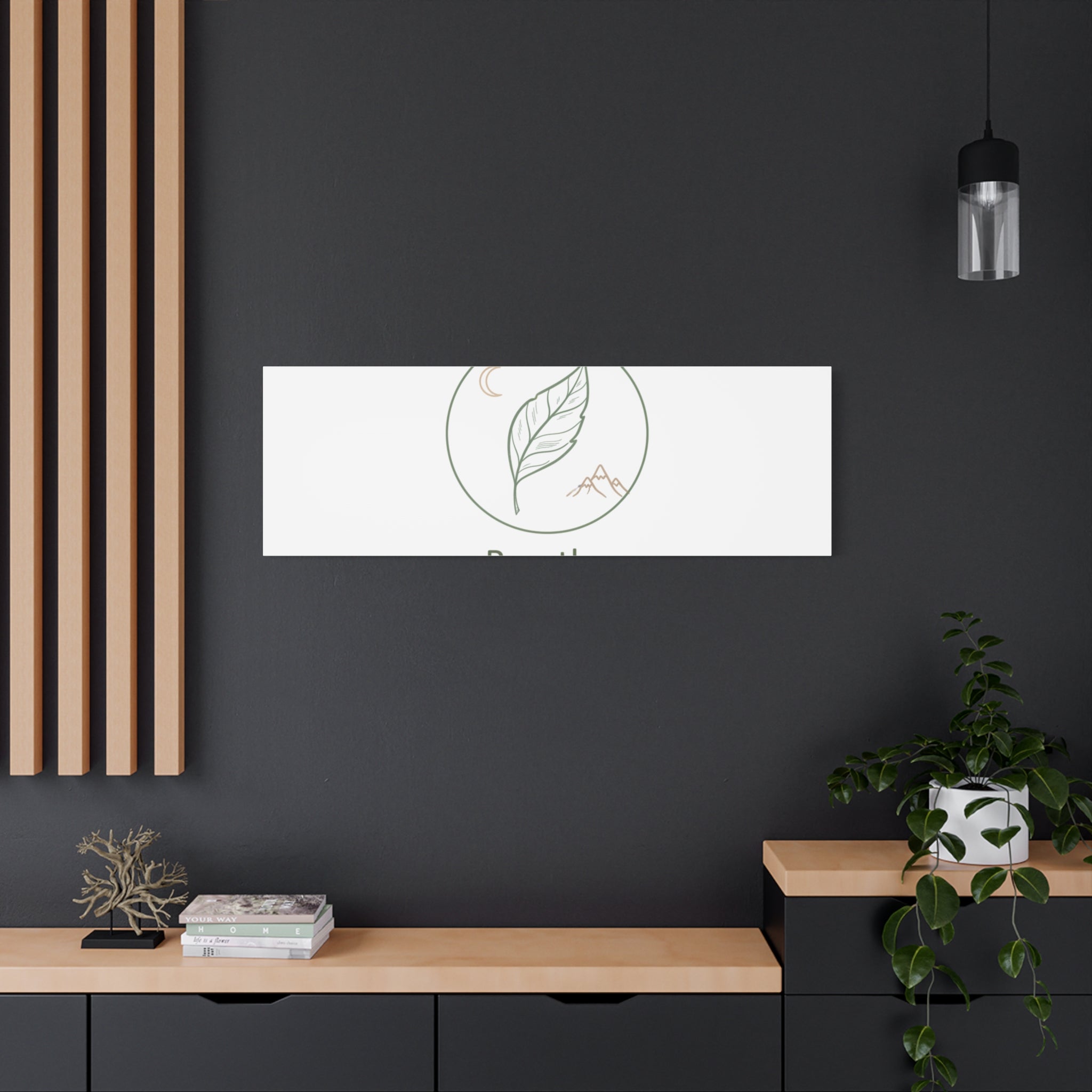 Breathe Leaf Circle Canvas | Minimal Nature Symbols, Moon & Mountain Wall Art