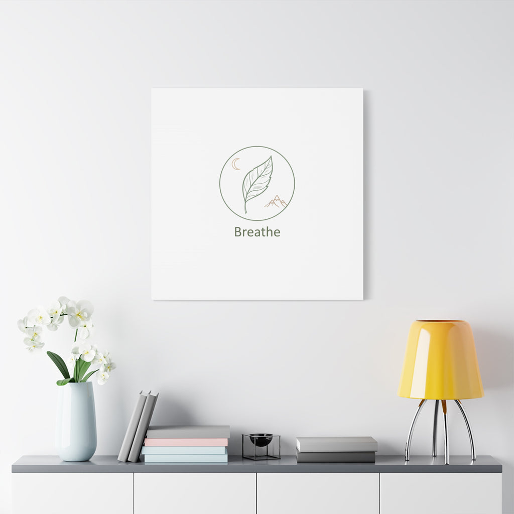 Breathe Leaf Circle Canvas | Minimal Nature Symbols, Moon & Mountain Wall Art