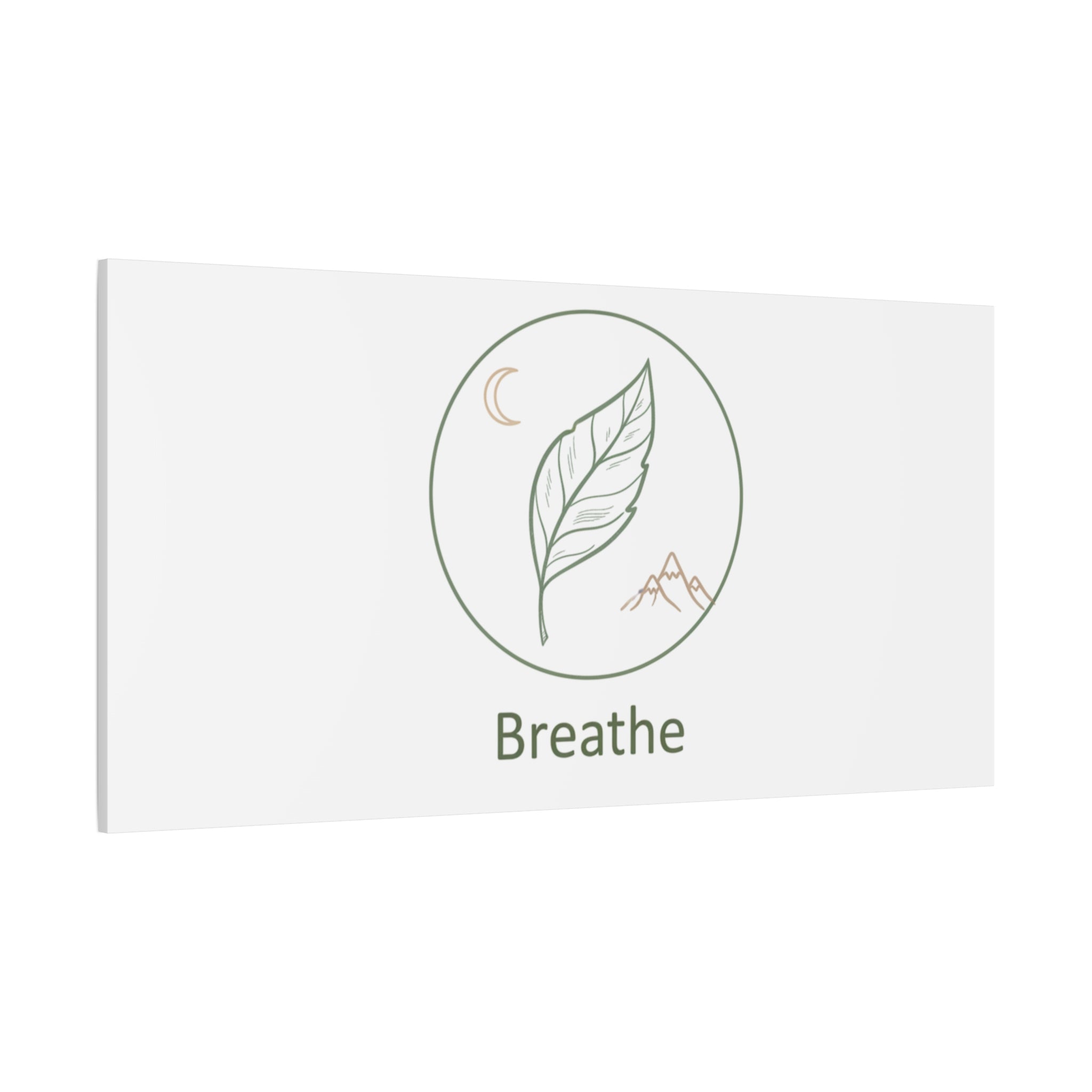 Breathe Leaf Circle Canvas | Minimal Nature Symbols, Moon & Mountain Wall Art