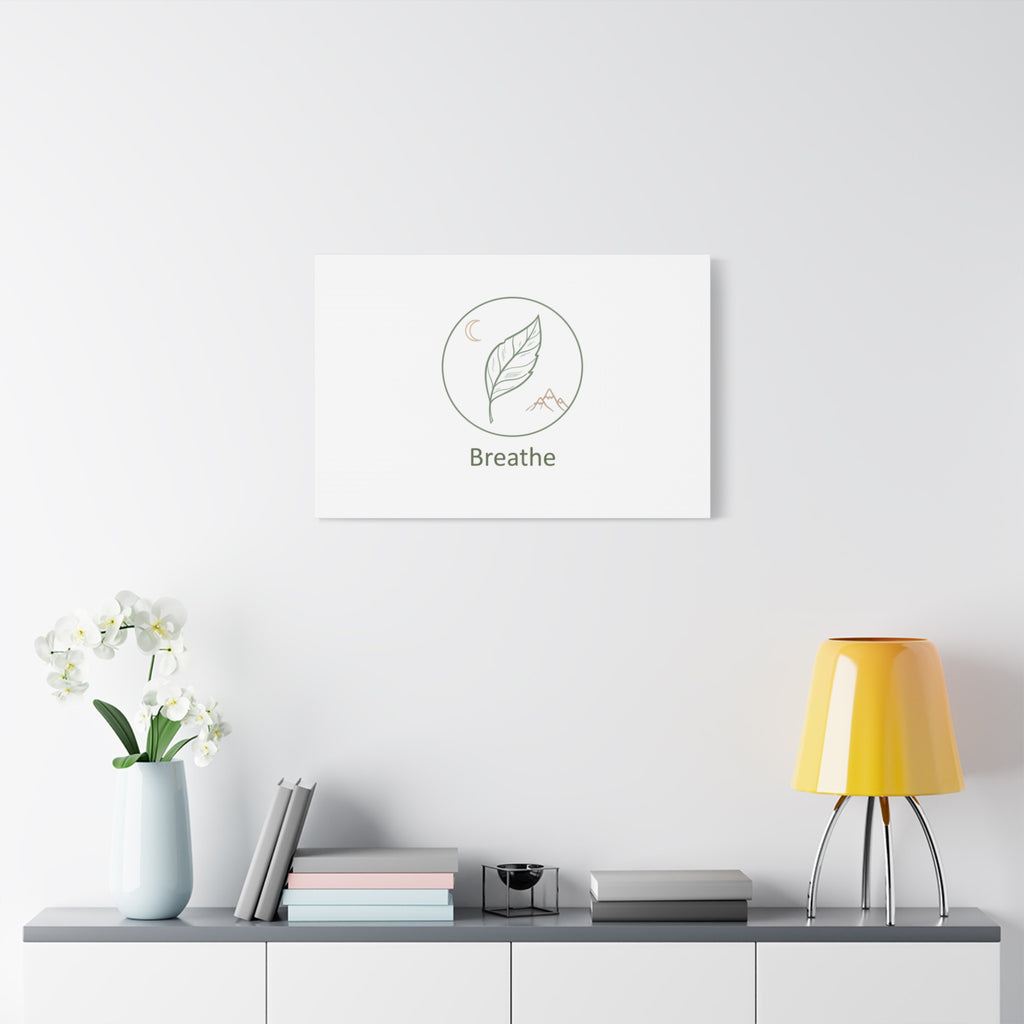 Breathe Leaf Circle Canvas | Minimal Nature Symbols, Moon & Mountain Wall Art