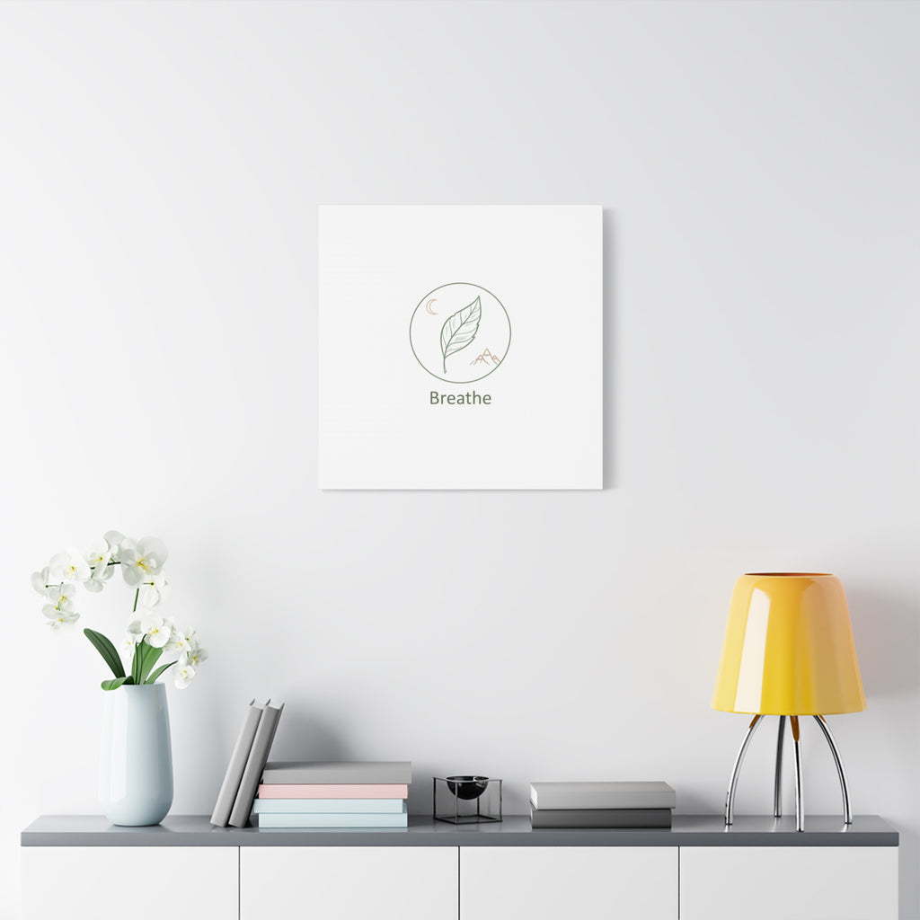 Breathe Leaf Circle Canvas | Minimal Nature Symbols, Moon & Mountain Wall Art