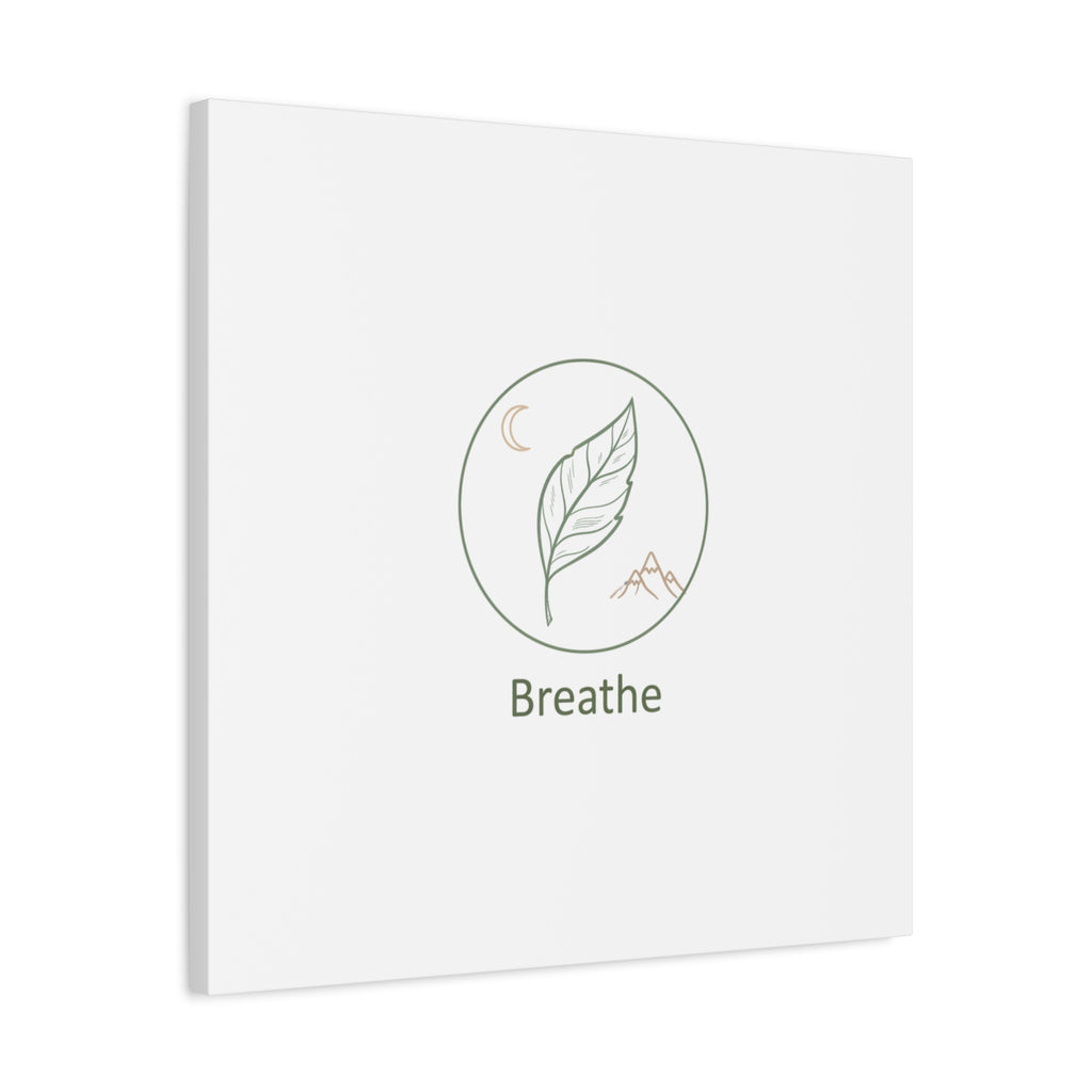 Breathe Leaf Circle Canvas | Minimal Nature Symbols, Moon & Mountain Wall Art